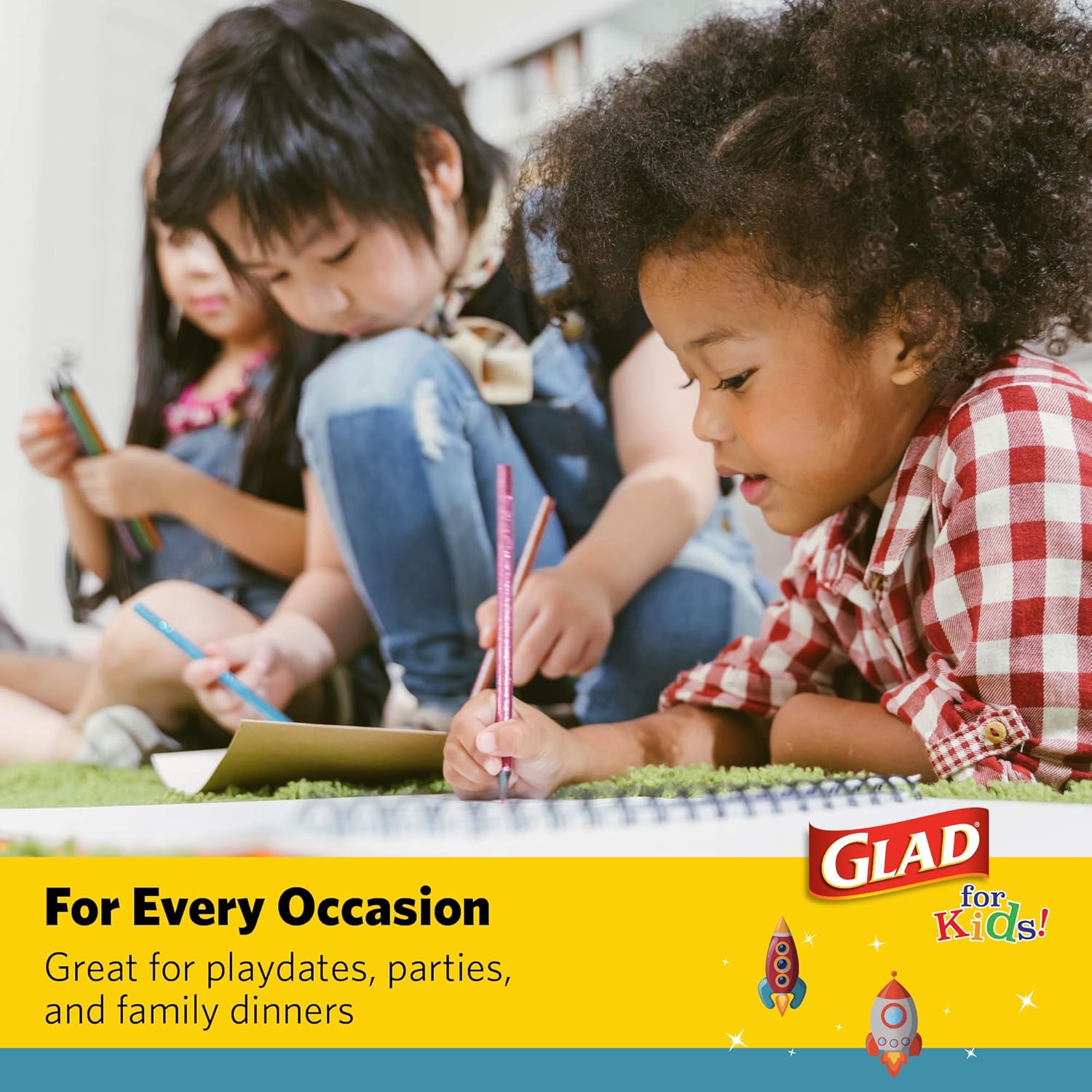 GLAD for Kids 7-Inch Paper Plates | Small Round Paper Plates with Cute Rocket Design for Kids | Heavy Duty Disposable Soak Proof Microwavable Paper Plates for All Occasions, 20 Count : Health & Household