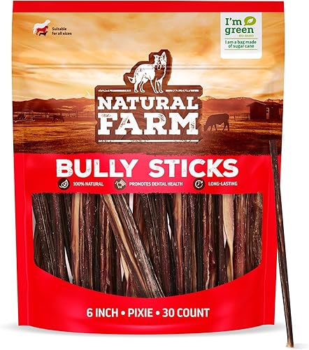Miniatura 38 de Natural Farm Bully Sticks Jumbo sin olor, (6 pulgadas, paquete de 2), masticables extra gruesos para perros, golosinas de carne 100% totalmente