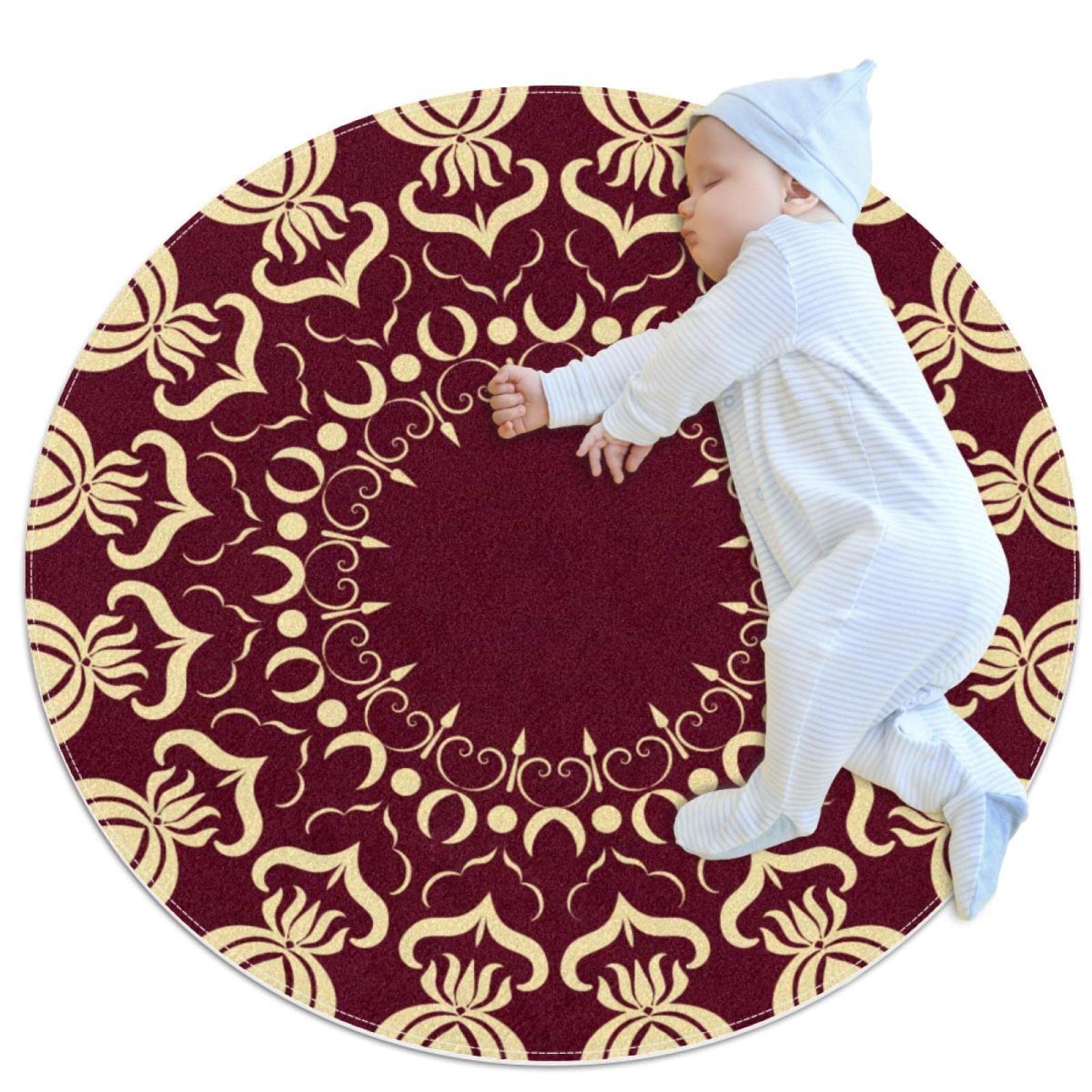 Tapis rond floral 100cm JDEZ grand confort pour salon et jeux