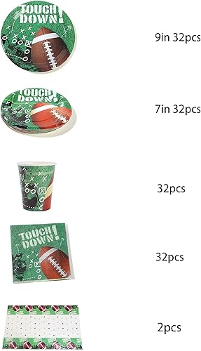 Juego de vajilla para fiesta de fútbol, sirve para 32 invitados, paquete de 130 platos con patrón de fútbol, vasos, servilletas, cubierta de mesa,