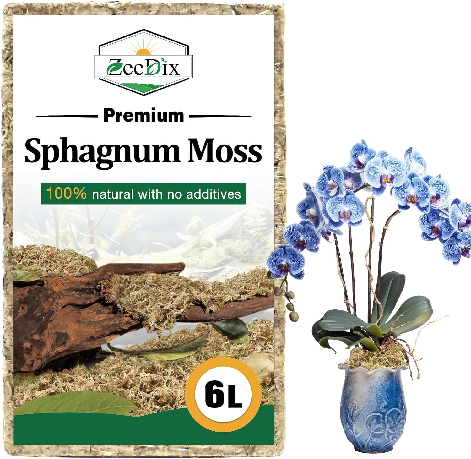 ZeeDix 6L Premium Sphagnum Moss for Plants Indoor, New Zealand Sphagnum Moss for Orchid Potting Mix Terrarium Succulent Carnivorous Ferns Hosta Garden & Reptile Habitat