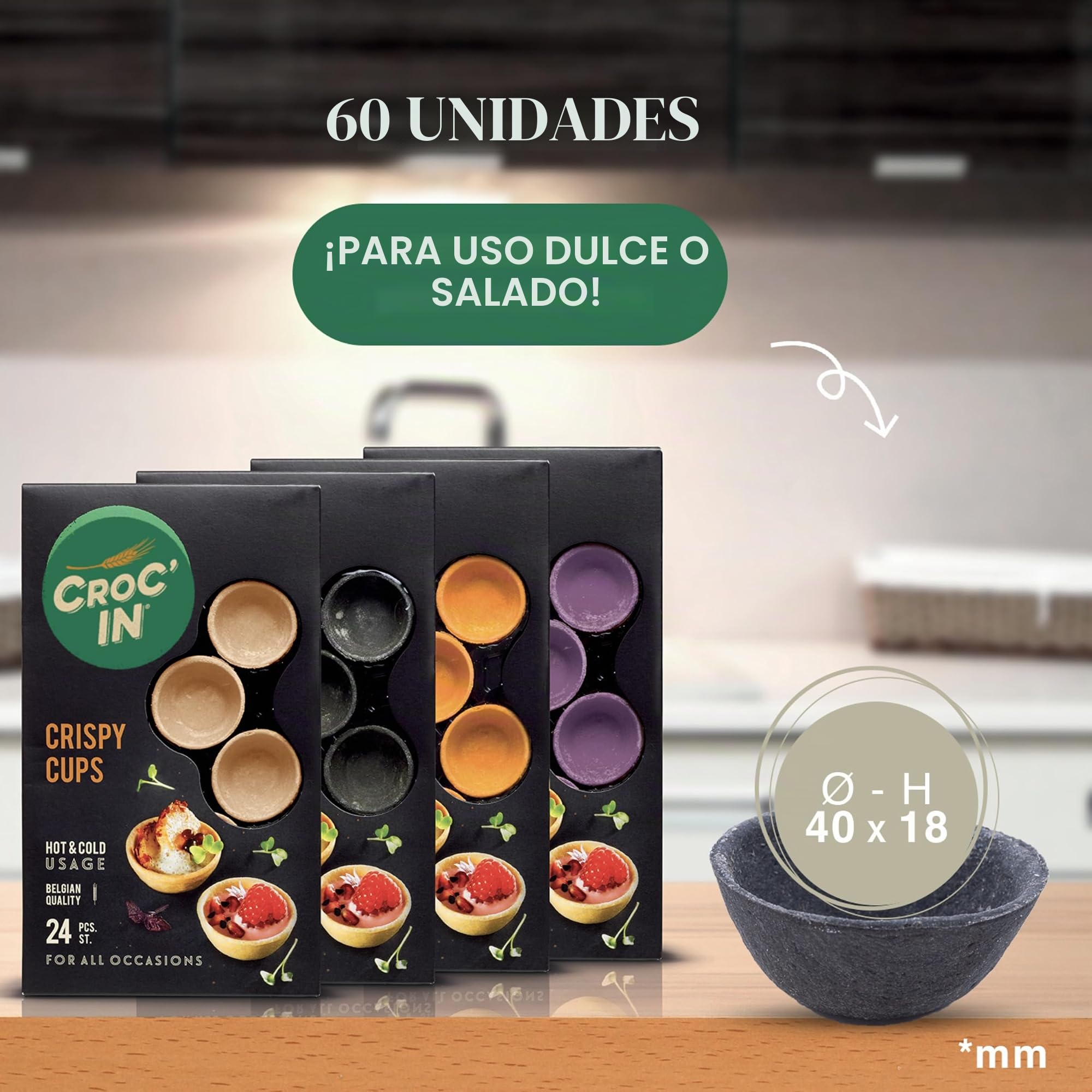 CROC’IN - Tartaletas para Rellenar Neutro - Base de tartaleta para Pastelería o Aperitivos - Elaboración Artesanal & Vegana - 60 unidades