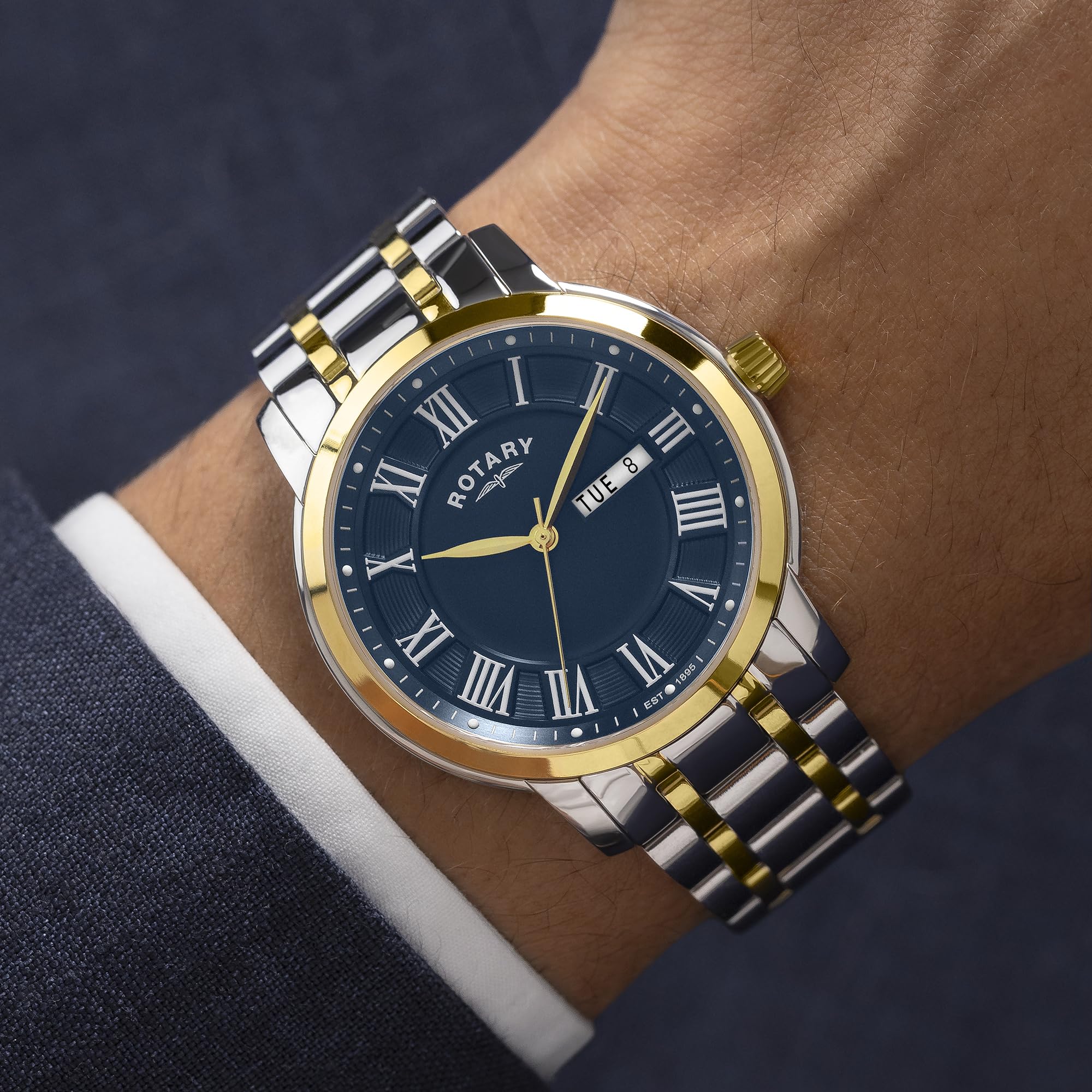 Rotary Heritage, orologio da uomo in acciaio inox placcato argento e oro