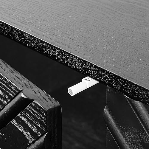 Miniatura 7 de Henf Mesa consola moderna de mediados de siglo de 60 pulgadas de largo con patrón geométrico y estantes ajustables, mesas rectangulares de madera