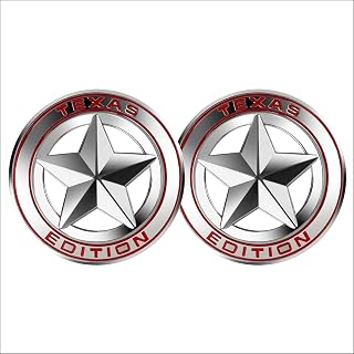 2 Count Aluminum Alloy 3D Round Silver+Red Texas Edition Emblem Lone Star Decal Adhesive Sticker Universal Fit Compatible with Chevrolet Silverado Sierra Car Truck Auto