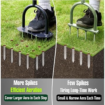 Jardineer Lawn Aerator Tool, Updated 36 Spike Aerator Lawn Tool with Longer Spikes, Pre-Assembled Manual Grass Aerator for Lawn Aeration, Soil Aerating