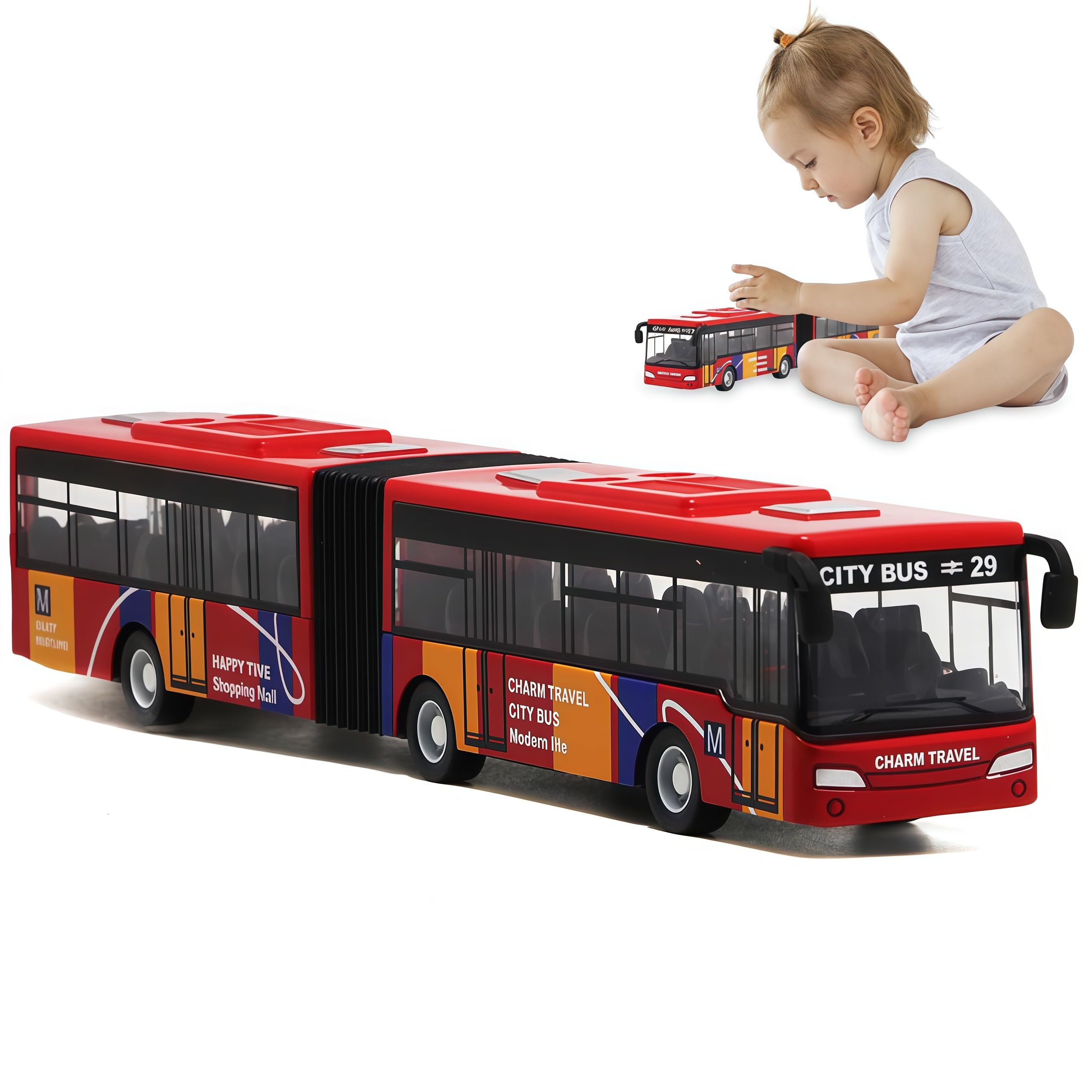 MYPPRFC Model Bus，Diecast Pull-Back Bus Toy，Friction Powered Vehicle Bus Toy ，Model Kids Gifts (Red)
