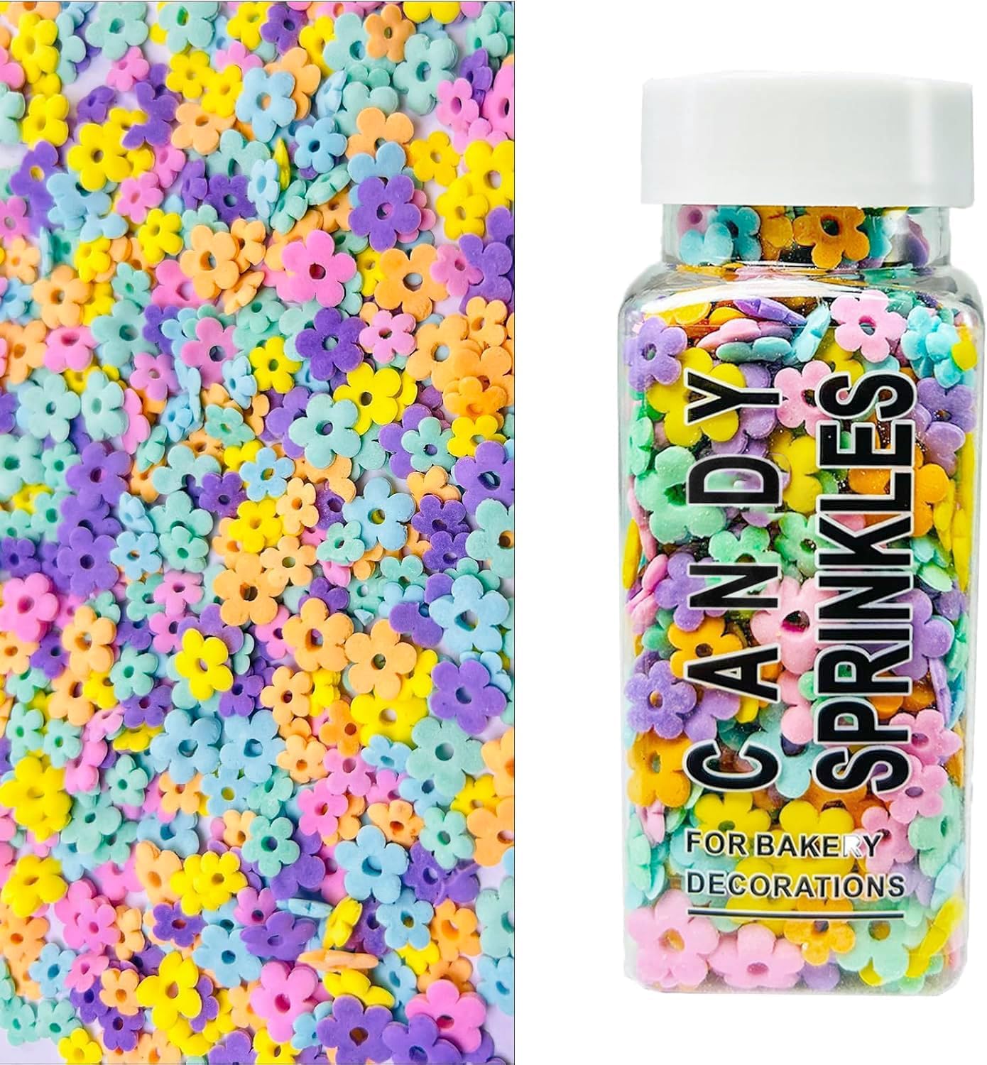 Flower Sprinkles, Spring Sprinkles Edible Flowers for Cake Decorating, Mix Sizes Confetti Baking Sugar for Cupcake, Cookie, Donut Dessert Decoration, Wedding Party Chirstmas Supplies