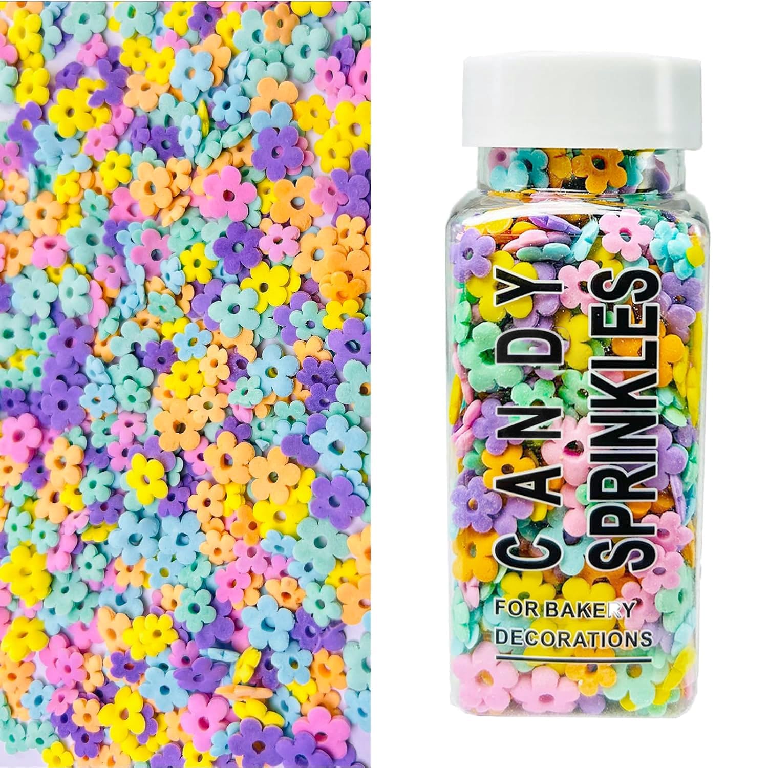 Flower Sprinkles Edible Flowers for Cake Decorating, Mix Sizes Confetti Baking Sugar for Cupcake, Cookie, Donut Dessert Decoration, Wedding Party Chirstmas Supplies