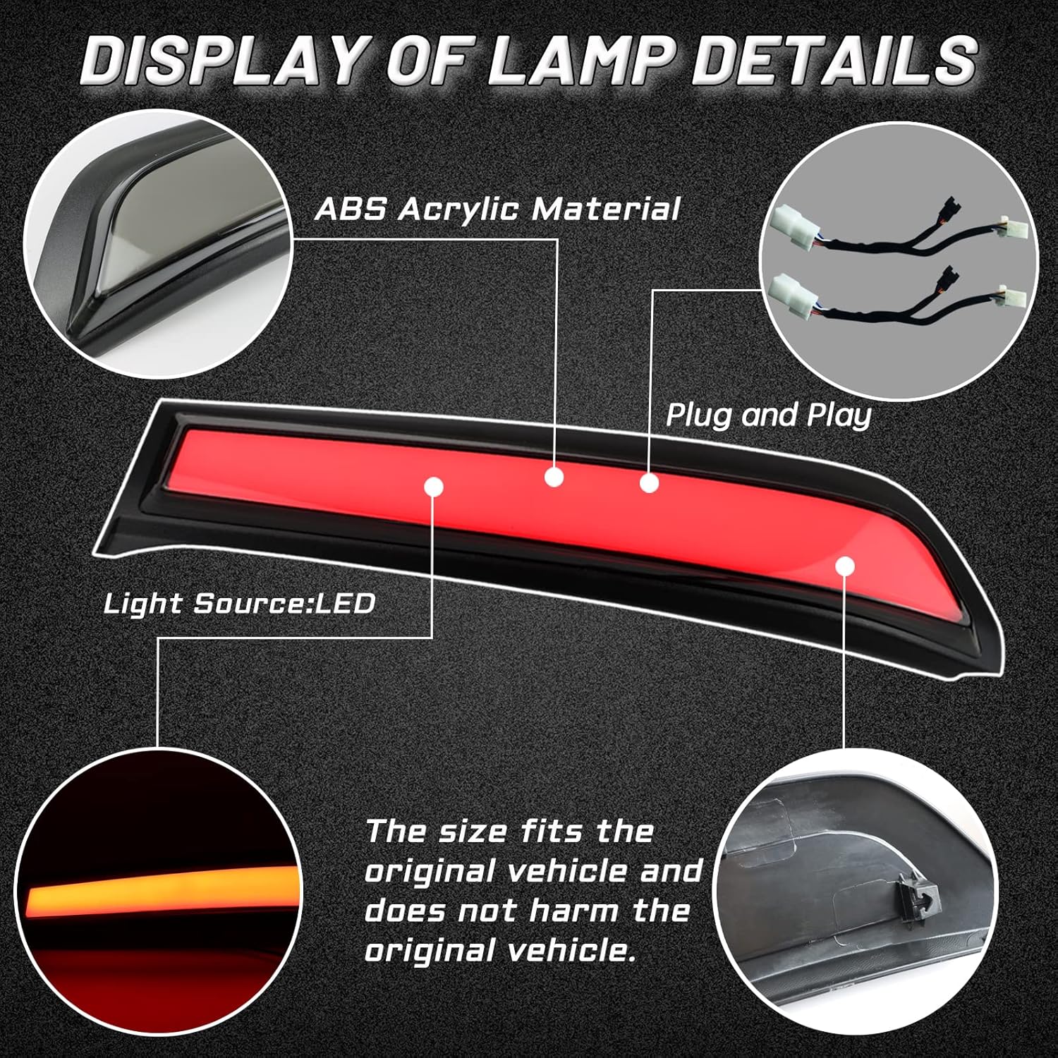 Smoked LED Rear Trunk Pillar Tail Light Column Replacement Compatible with Toyota 4Runner 2014-2024,Functuon as Brake Turn Signal Light Plug and Play