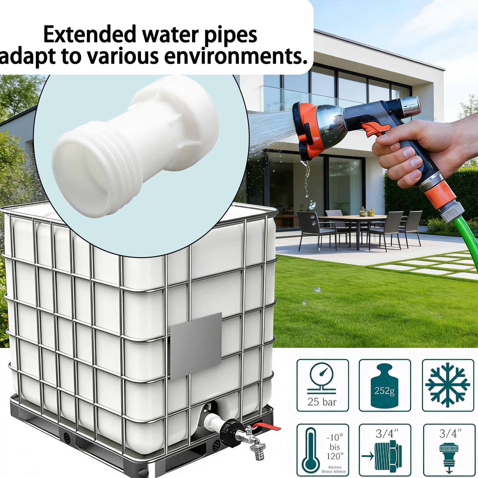 IBC Container Accessori, IBC Rubinetto di Scarico Set, mit Chiavi Tappo del Tamburo, Raccordo Cisterna 1000 Litri, Adattatore Rubinetto Pollici in Lega 1/2, per Cisternetta Serbatoio Acqua Piovana - 4