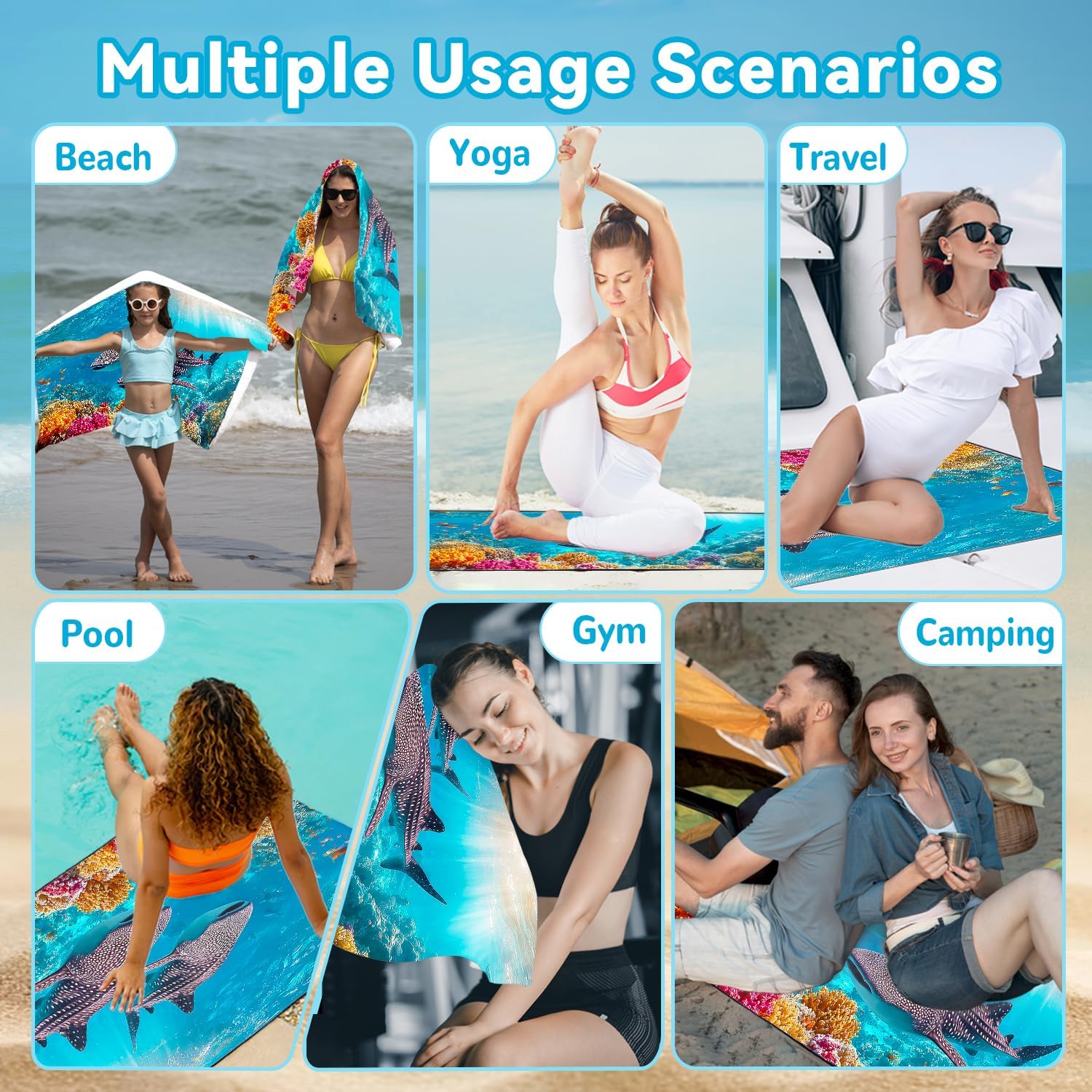 Whale Shark Beach Towel Oversized 36"x72", Quick Dry Thin Lightweight Microfiber Towels with Spotted Underwater Scene, Ideal for Beach Pool Trips