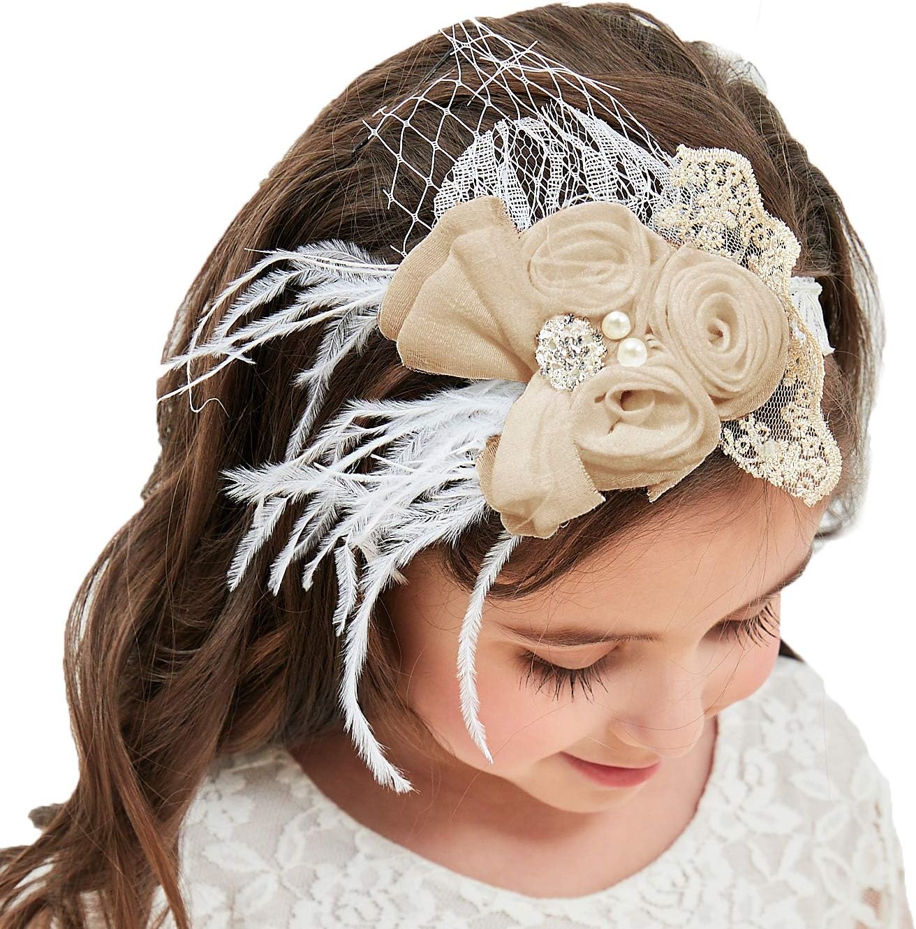 Topmaker Backless A-line Lace Back Flower Girl Dress One Size Ivory Headband