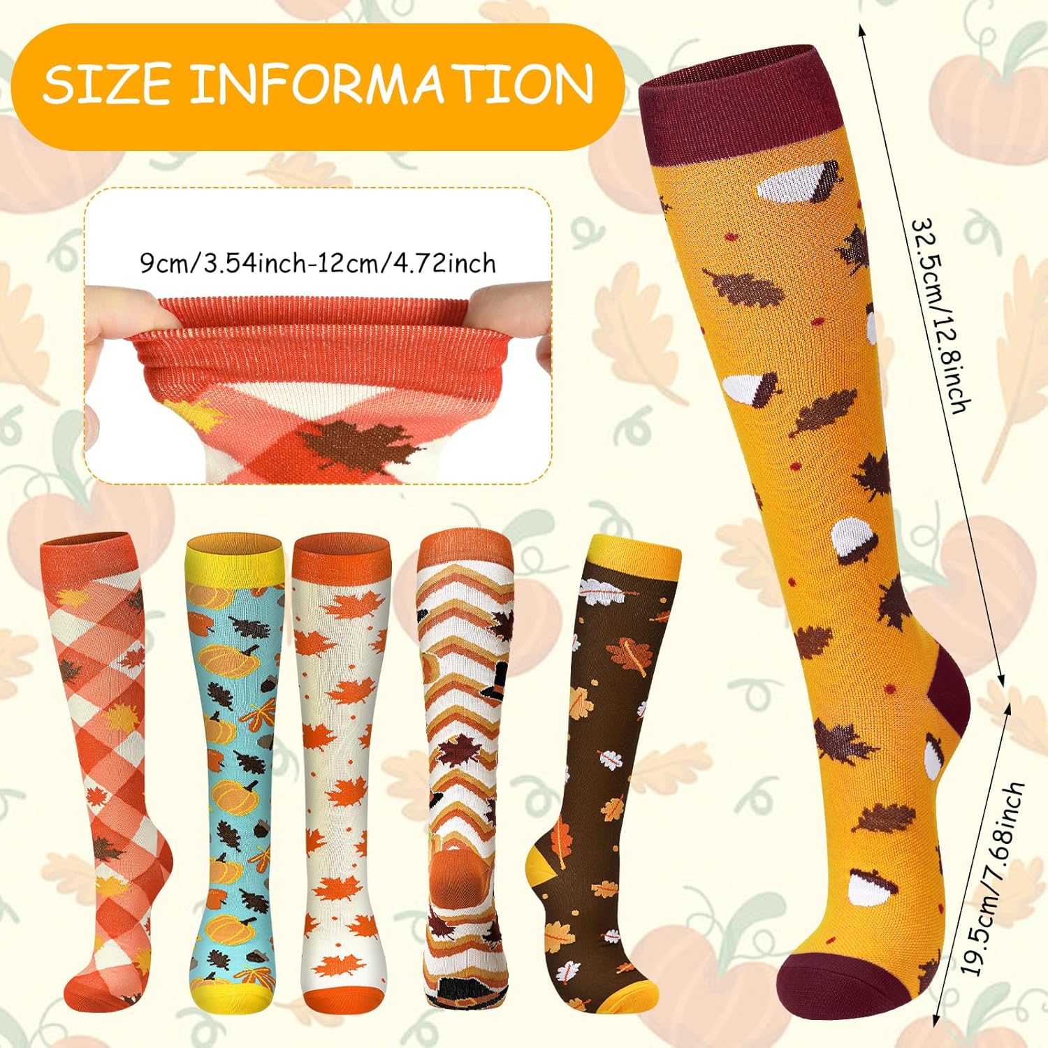 HooLing 6 Pairs Christmas Holiday Compression Socks Gifts for Women Turkey Socks Men with Pumpkin, Maple Leaf - Image 4