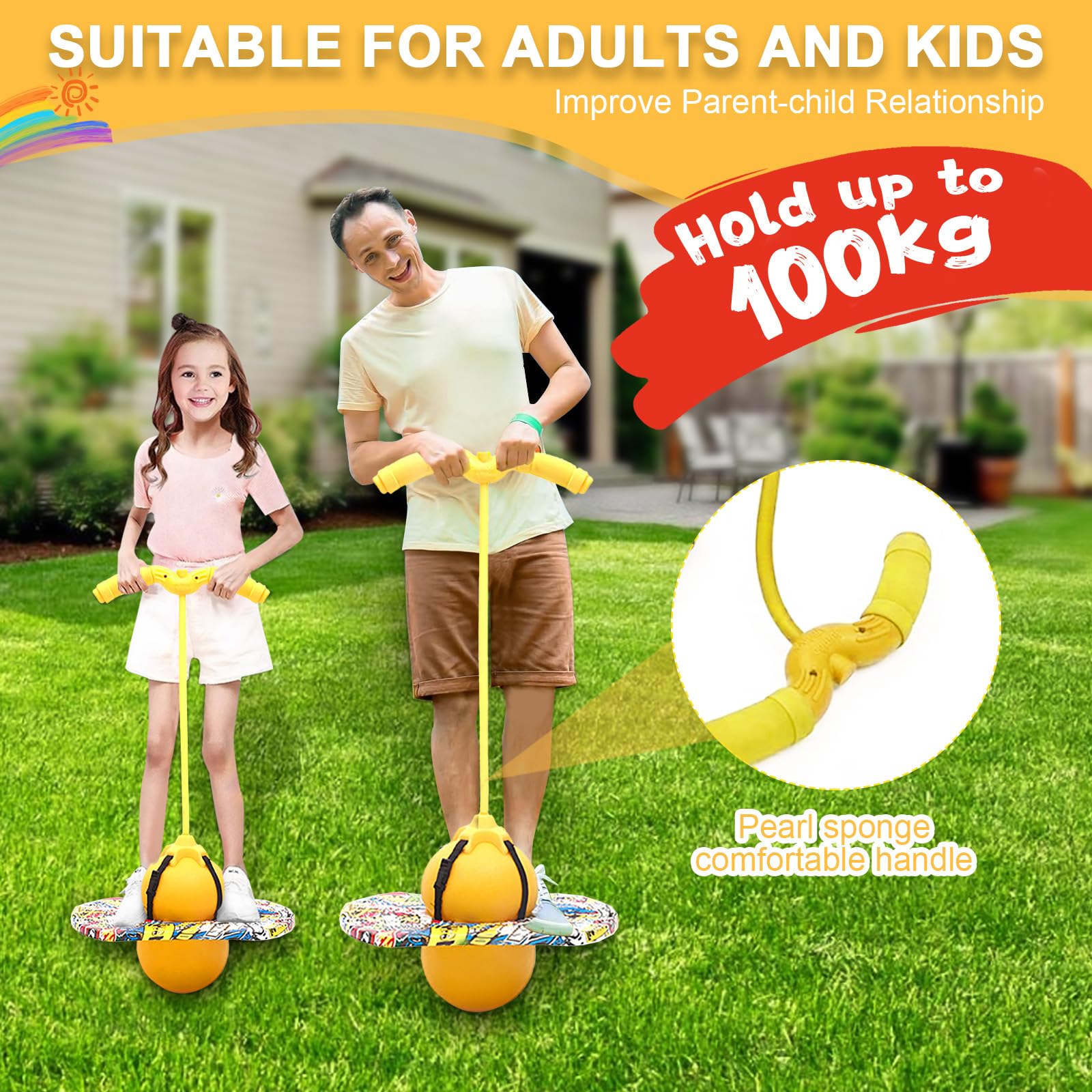 Pogo Ball con asas, Pogo Stick pelota de saltar para niños, barra de saltar con bomba de aire, pelota de entrenamiento de equilibrio, regalo para niños a partir de 6 años (amarillo)