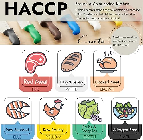 Miniatura 6 de CURTA Cuchillo de chef de grado comercial de 10 pulgadas, certificado NSF, ergonómico, mango rojo antideslizante, hoja forjada de acero inoxidable