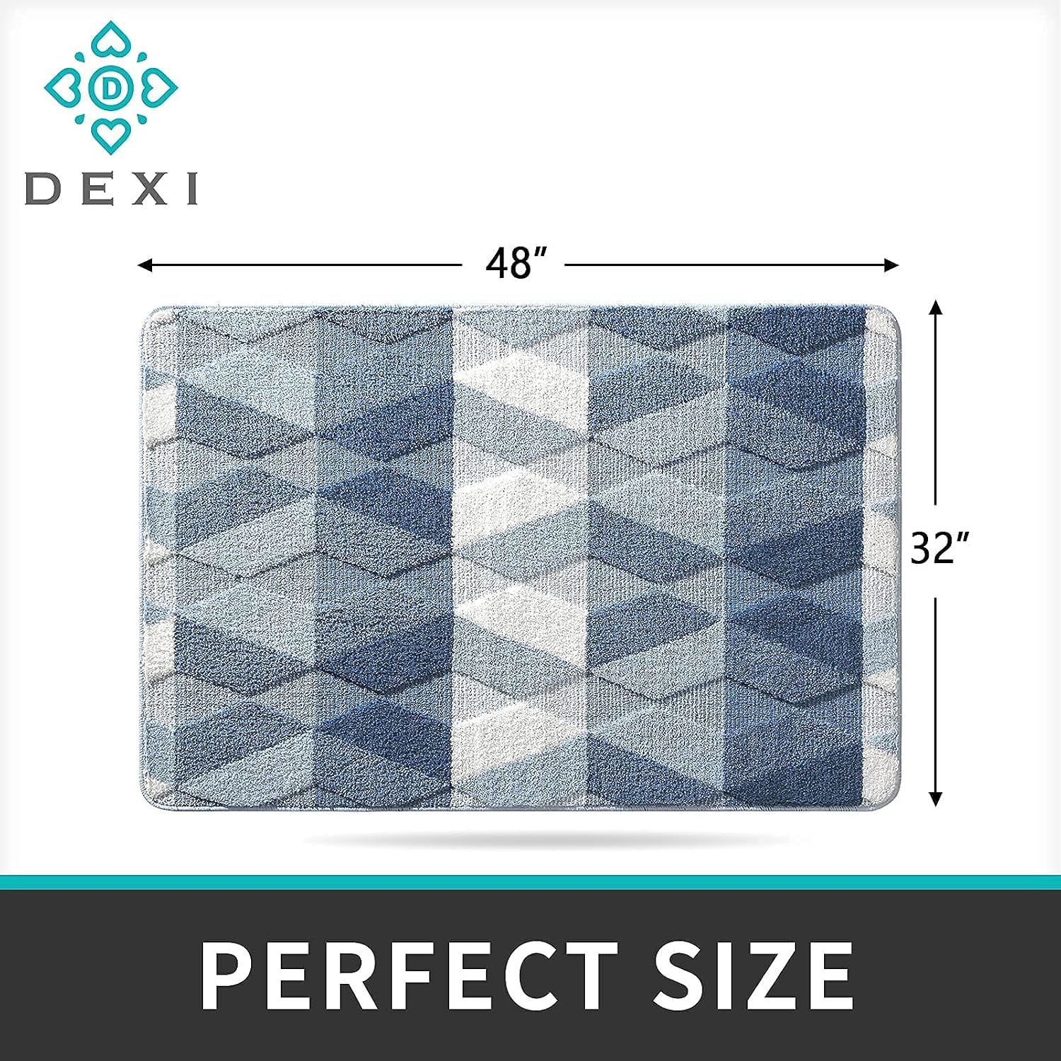DEXI Indoor Doormat Front Door Rug, 32"x48" Absorbent Machine Washable Inside Door Mat, Non Slip Low-Profile Entrance Rug for Entry, Back Door, Blue