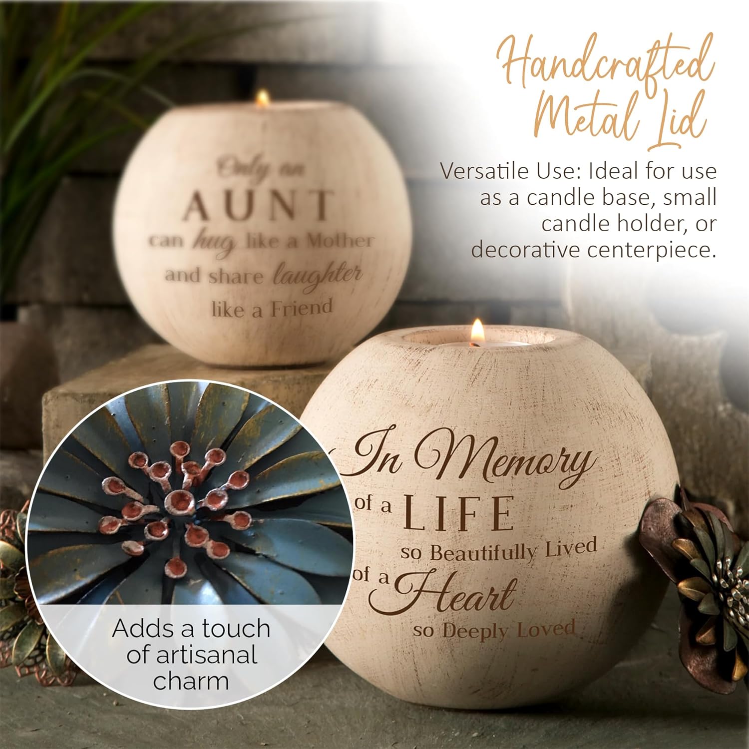 Pavilion Light Your Way Terracotta Candle Holder - "In Memory of A Life So Beautifully Lived, of A Heart So Deeply Loved" Text Design - Bereavement, Memorial Decorative Beige Candle Holders, 5"