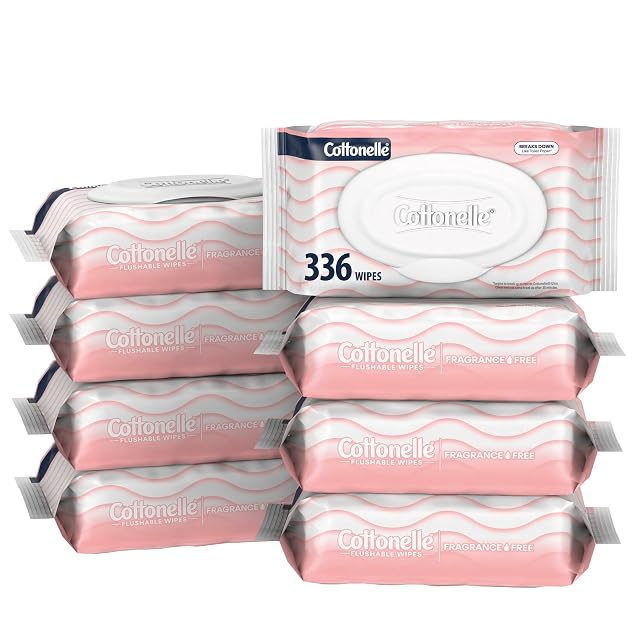Cottonelle Fragrance Free Flushable Wet Wipes Adult Wet Wipes 8 Flip-Top Packs 42 Wipes Per Pack