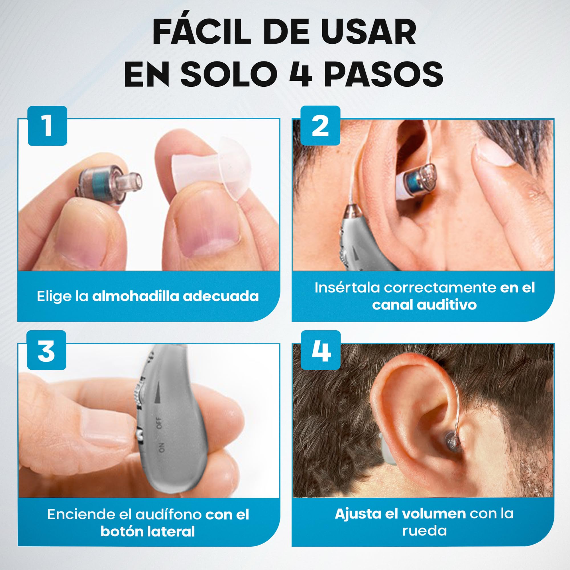 Amplificador de Sonido Personal Recargable (2 Unidades), Ultraligero (4 g) Retroauricular (BTE), Chip DSP, Volumen Ajustable, Base de Carga Magnética, para TV y Conversaciones
