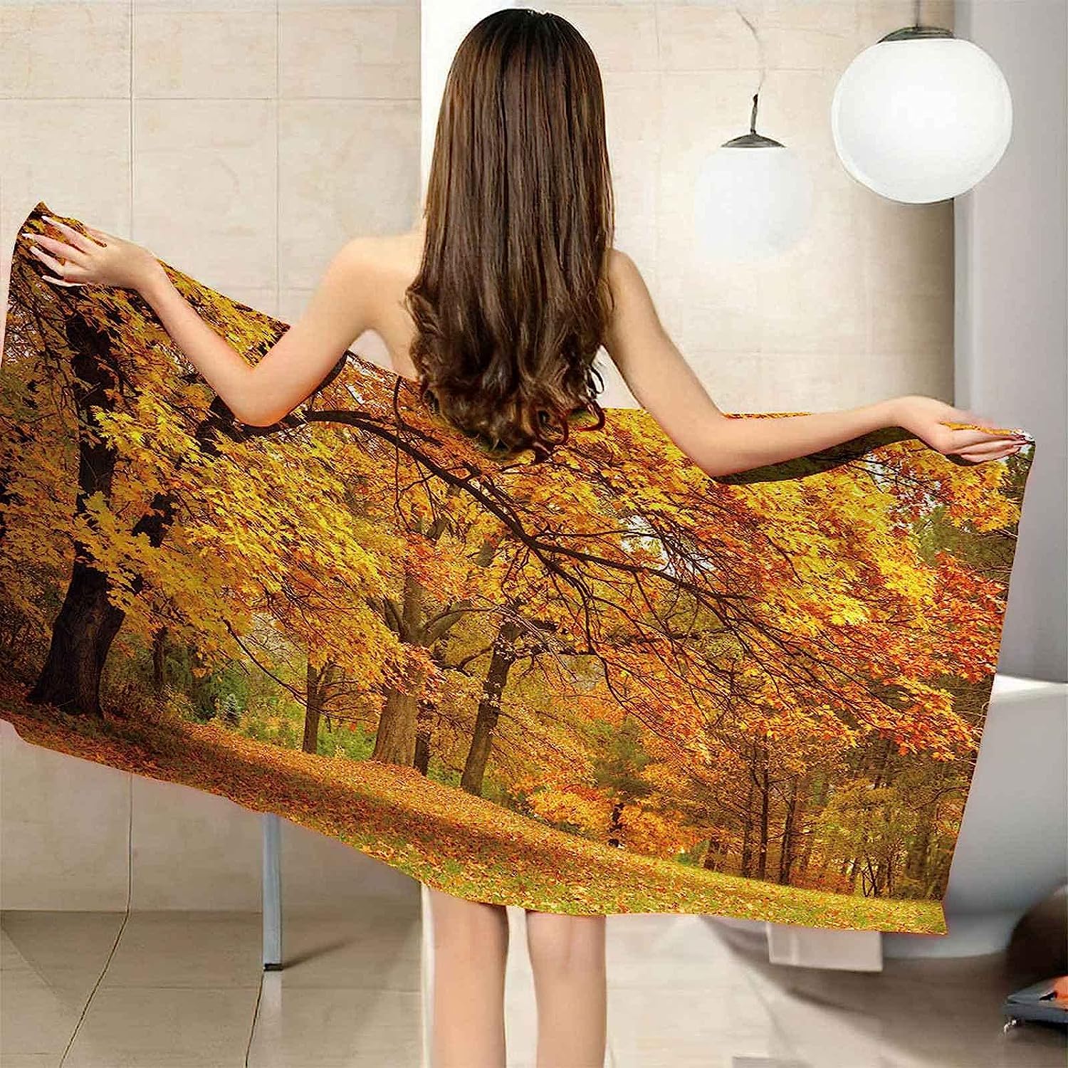 Strandtücher Mikrofaser Schnelltrocknend 3D Gelbe Ahornwaldlandschaft Drucken Tragbar Sand Proof Ultraleicht Strand-Badetuch Ideal Als Strandtuch,Reisetuch,Saunatuch,Duschtuch Sport 150 X 20-8Q9B+P5Y
