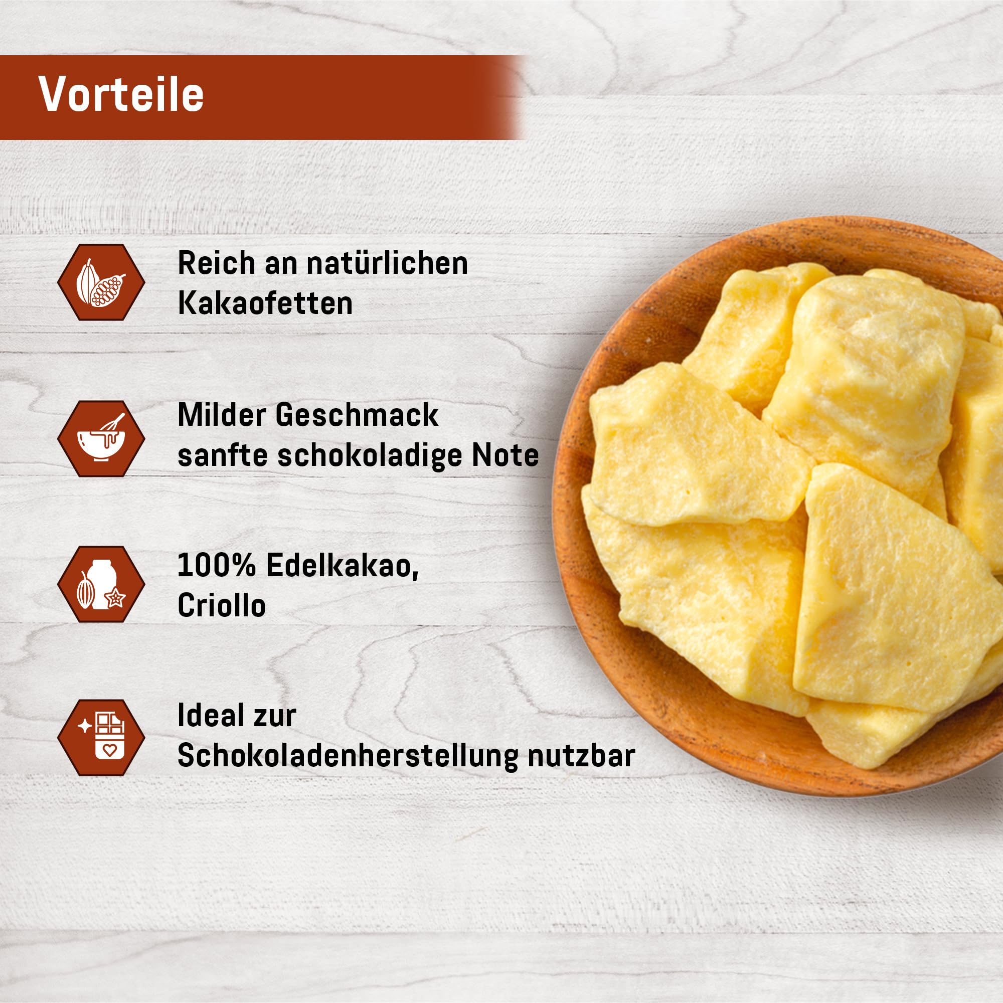 Bio Edel­kakao Butter Chunks Criollo 600g – Rohkostqualität | Naturbelassene Kakao­butter aus Criollo Bohnen | Vegan & Superfood für Backen, Smoothies & Desserts