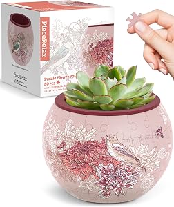 PieceRelax 3D Puzzle Planter - Singing Birds and Flowers - Danish Folklore Style, Home Decor Flower Pots for Indoor Cactus, Succulents Pots [K1100]