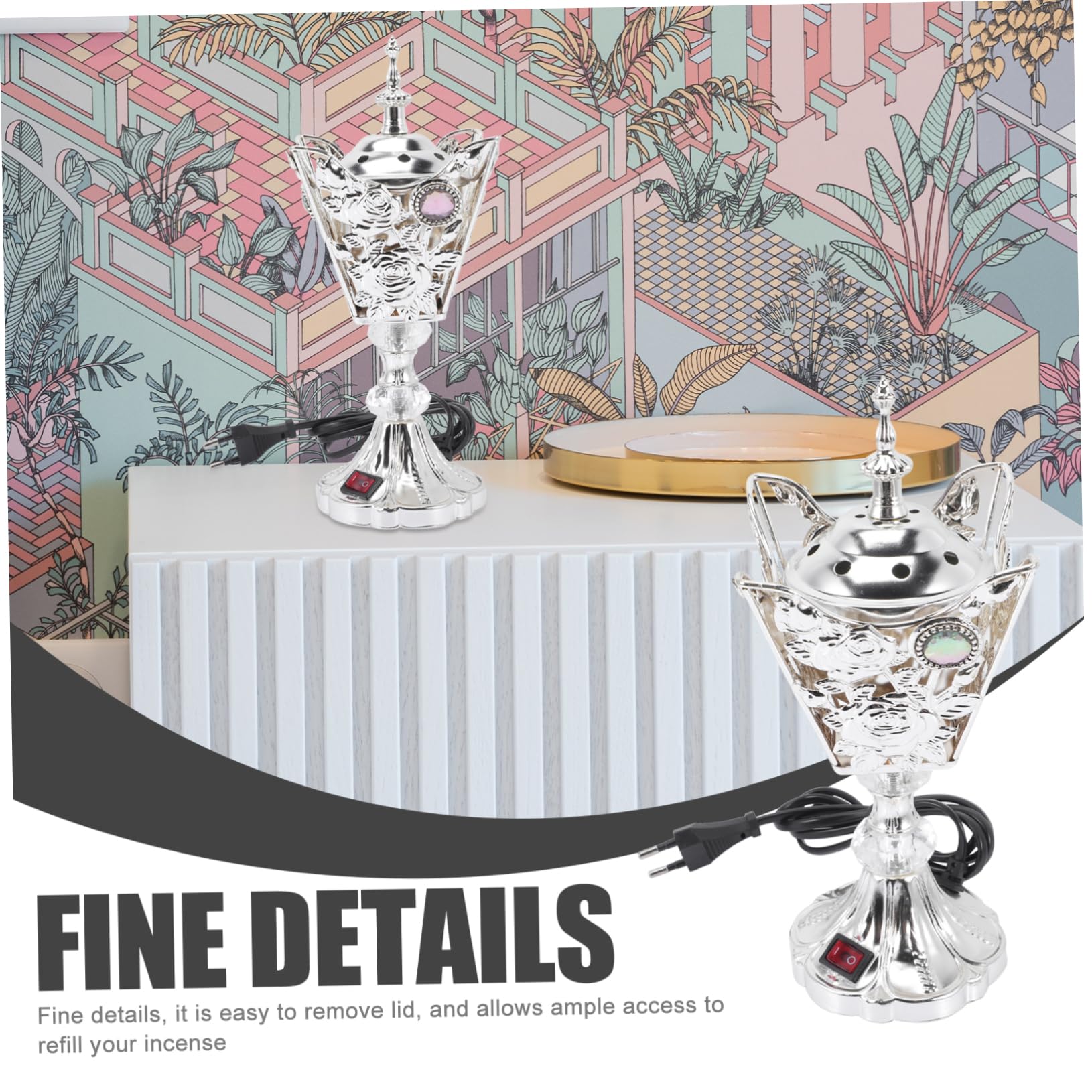 Quemador de Incienso Eléctrico de Metal Decoración de Estilo Oriental para Hogar Quemador de Incienso Aromático para Sala de Estar