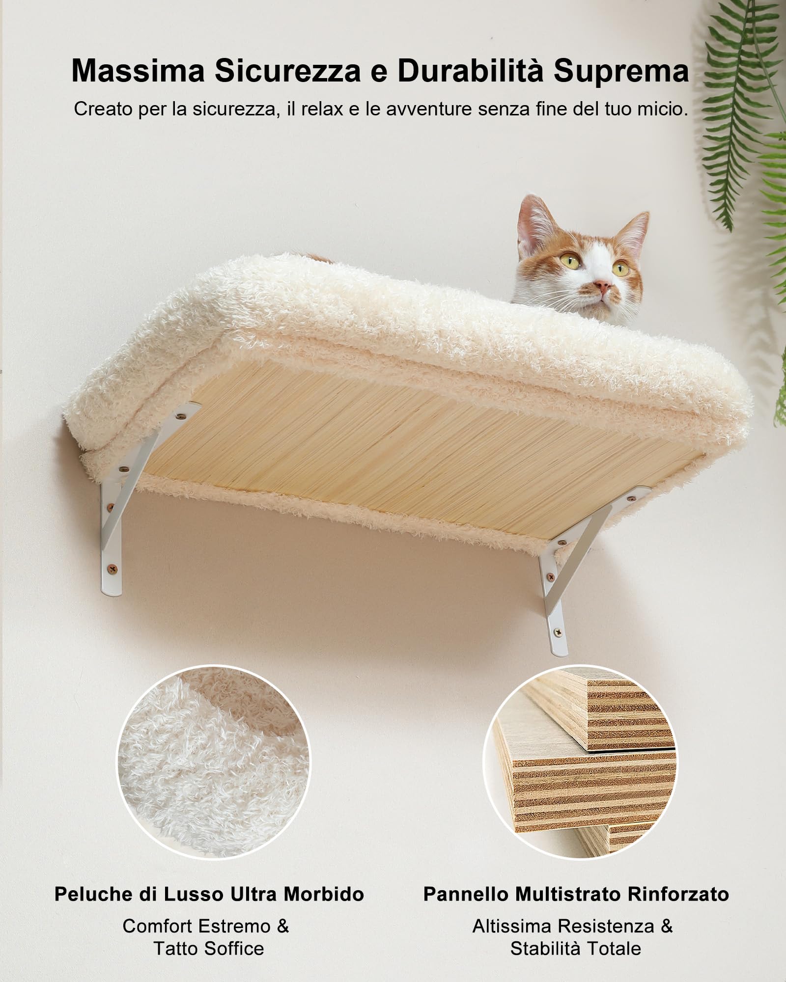 FUKUMARU Mensole per Gatti da Parete, Set di Mobili per Gatti a Muro Stabile 3-in-1, Colonna Tiragraffi da Parete con Piattaforma Morbida e Cuscino, Parete per Arrampicata Salvaspazio.Beige