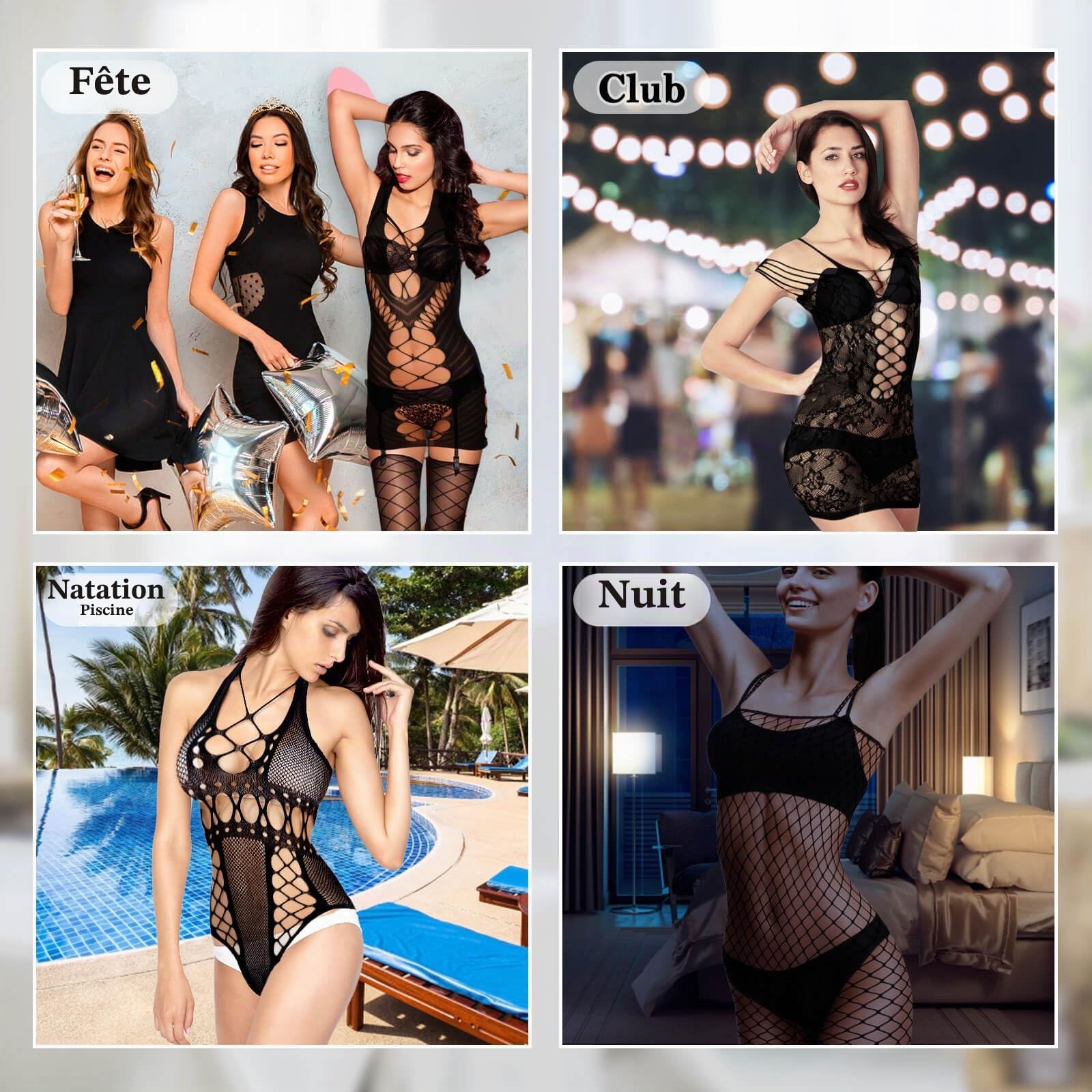 selizo 10 Pack Fishnet Dress for Women, Black Fish Net Dress, Sexy Lingerie Bodysuit Chemise Nighty Women's Mesh Lace Dress for Women