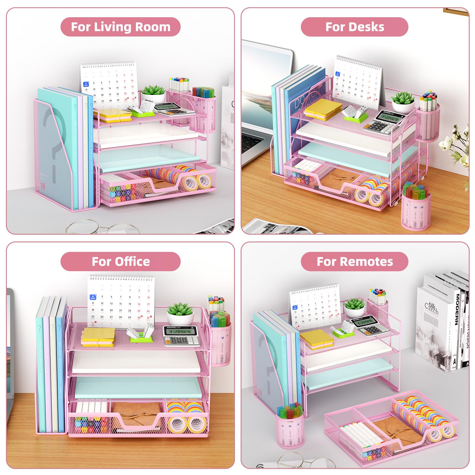 Marbrasse Organizer da scrivania e accessori, organizer per lettere a 4 livelli con porta documenti, accessori da scrivania e spazio di lavoro, organizer da scrivania con cassetto e 2 portapenne, per