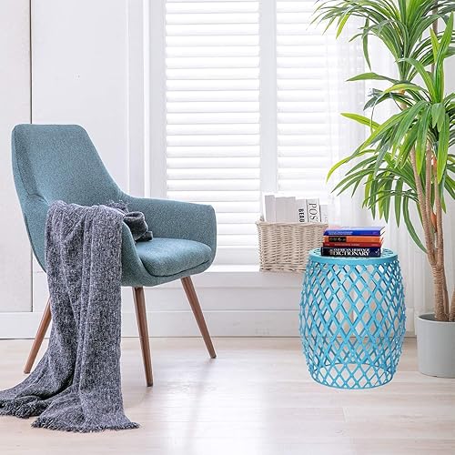 Miniatura 4 de Joveco Juego de 2 mesas decorativas de metal mesas auxiliares redondas anidadas juego de mesas auxiliares modernas taburetes decorativos para sala