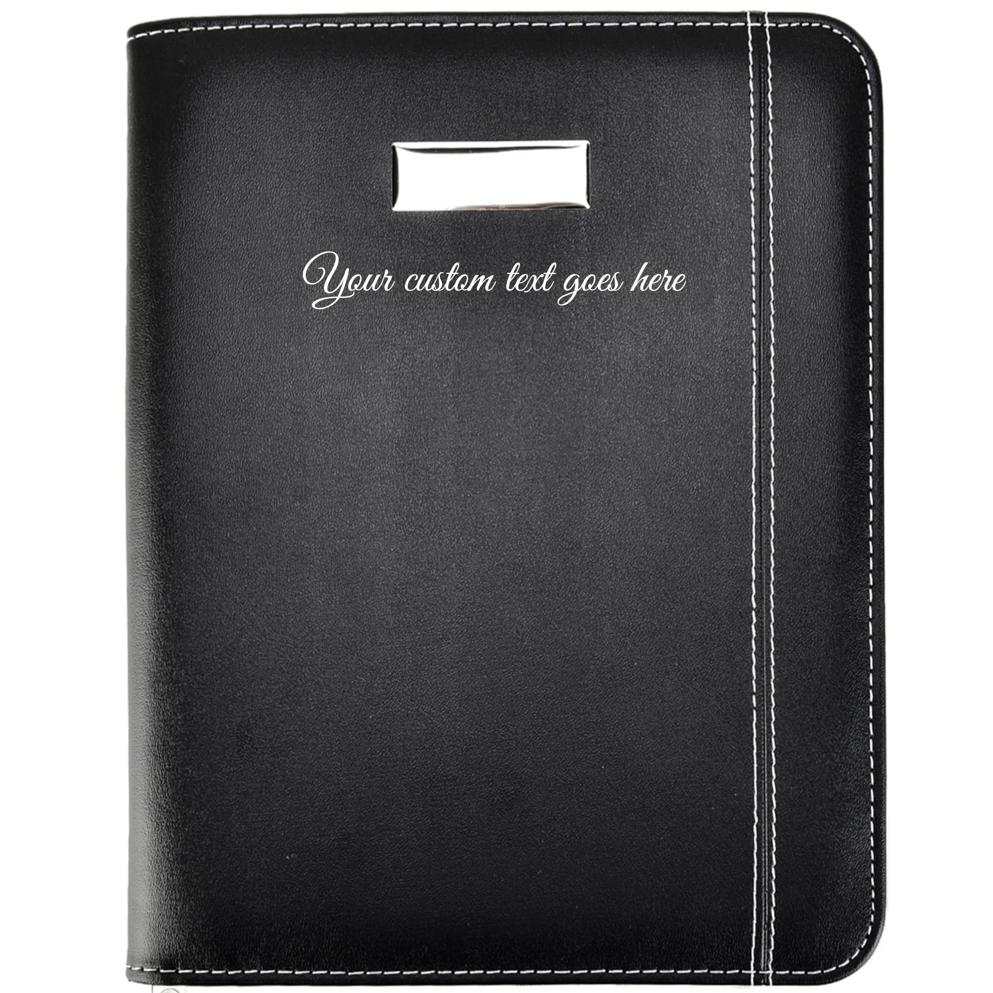 Arpan Personalised Custom Text Black Faux Leather A5 Size Zipped Conference Folder with A5 Lined Writing Pad, Calculator, Pen Holder, Card Pockets- Perfect for Meetings, Conferences (CL-9583-CD)