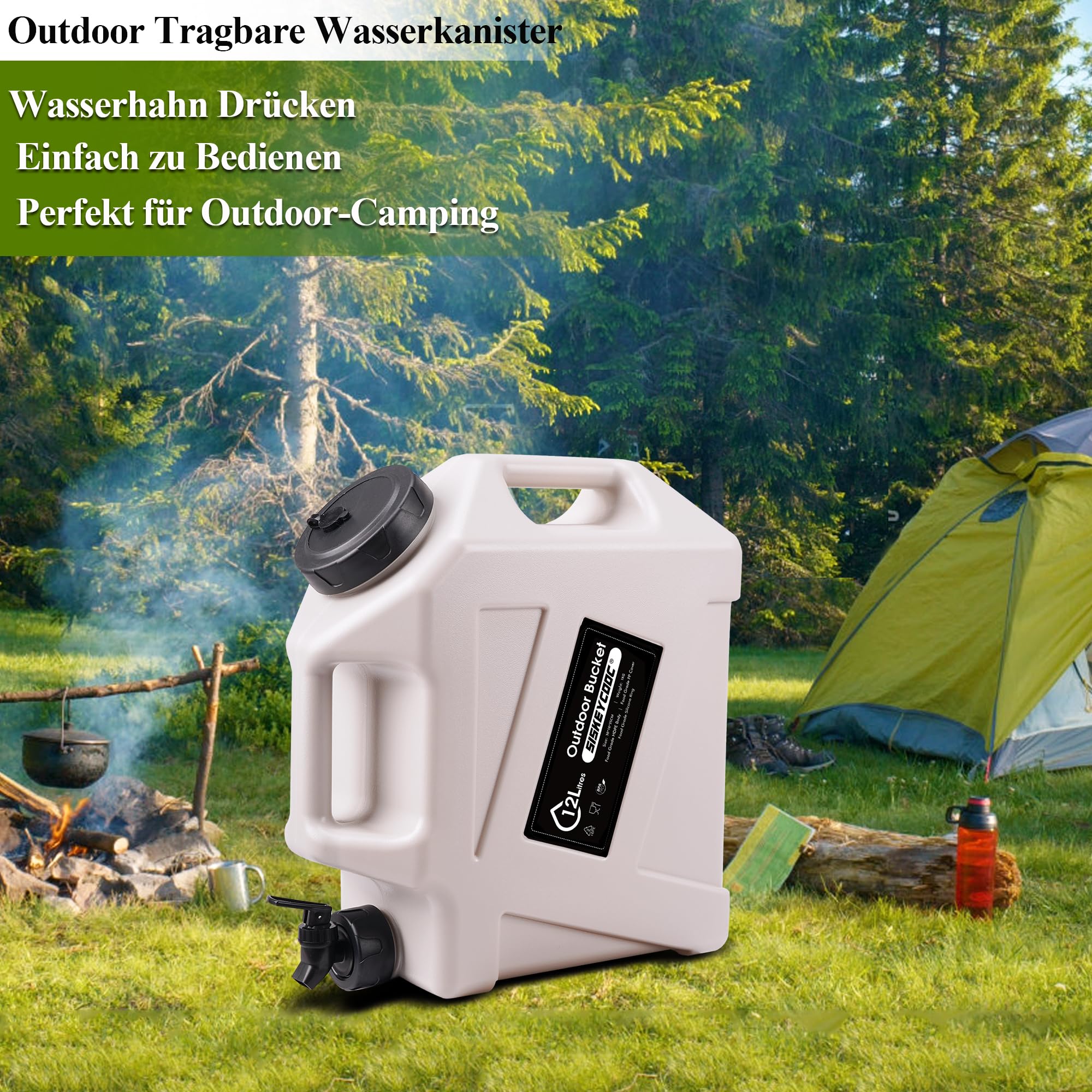 Bidon d'eau portable avec robinet - Réservoir d'eau sans BPA - Blanc - 12 l - Multifonction - Pour camping, extérieur, transport d'urgence - Blanc - 12 l