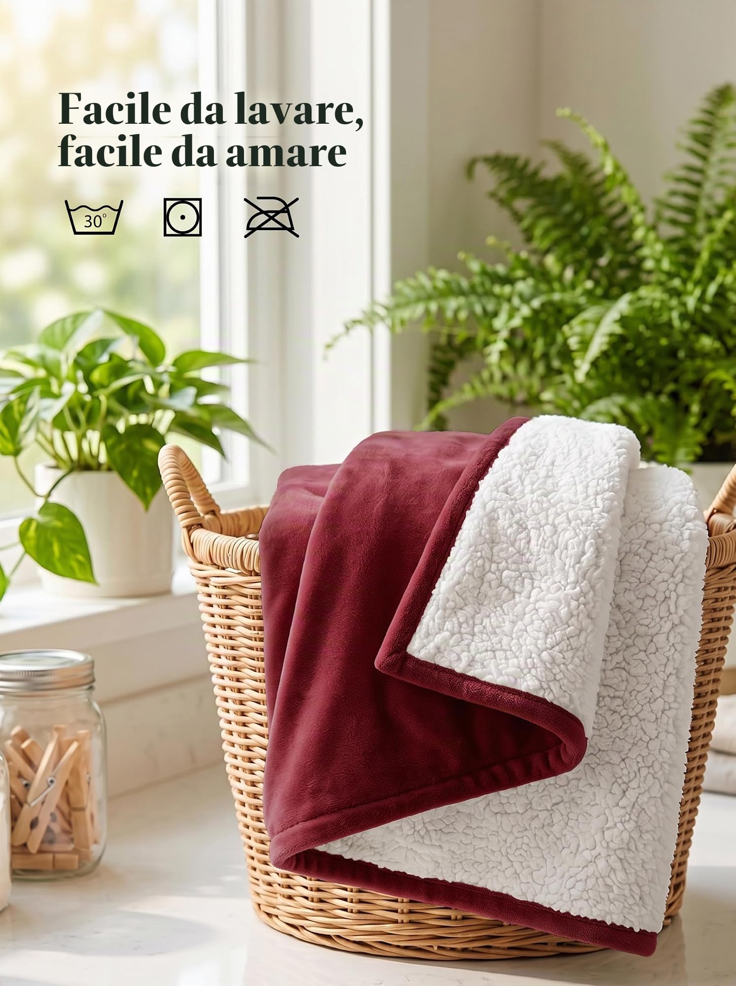 Utopia Bedding Coperta Sherpa [Rosso, 228x259 cm] - Coperta reversibile in pile caldo e spesso 480 GSM per letto, divano, divano, campeggio e viaggi