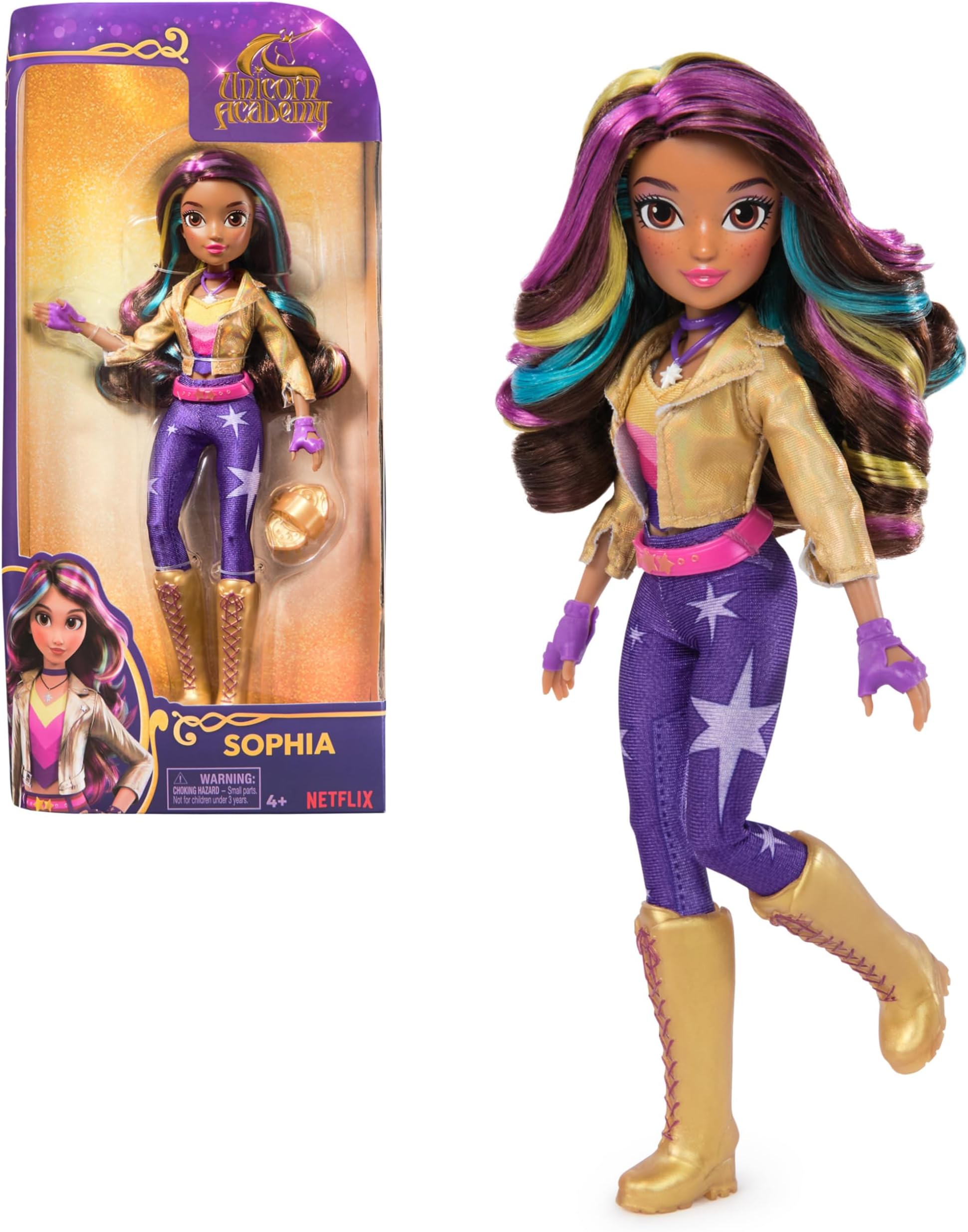 Unicorn Academy, Sophia Doll with Rainbow-Streaked Hair, 6 Fashion Accessories and Hair Styling Tool, 24.1cm, Dolls and Unicorn Toys for Girls Aged 4 and up