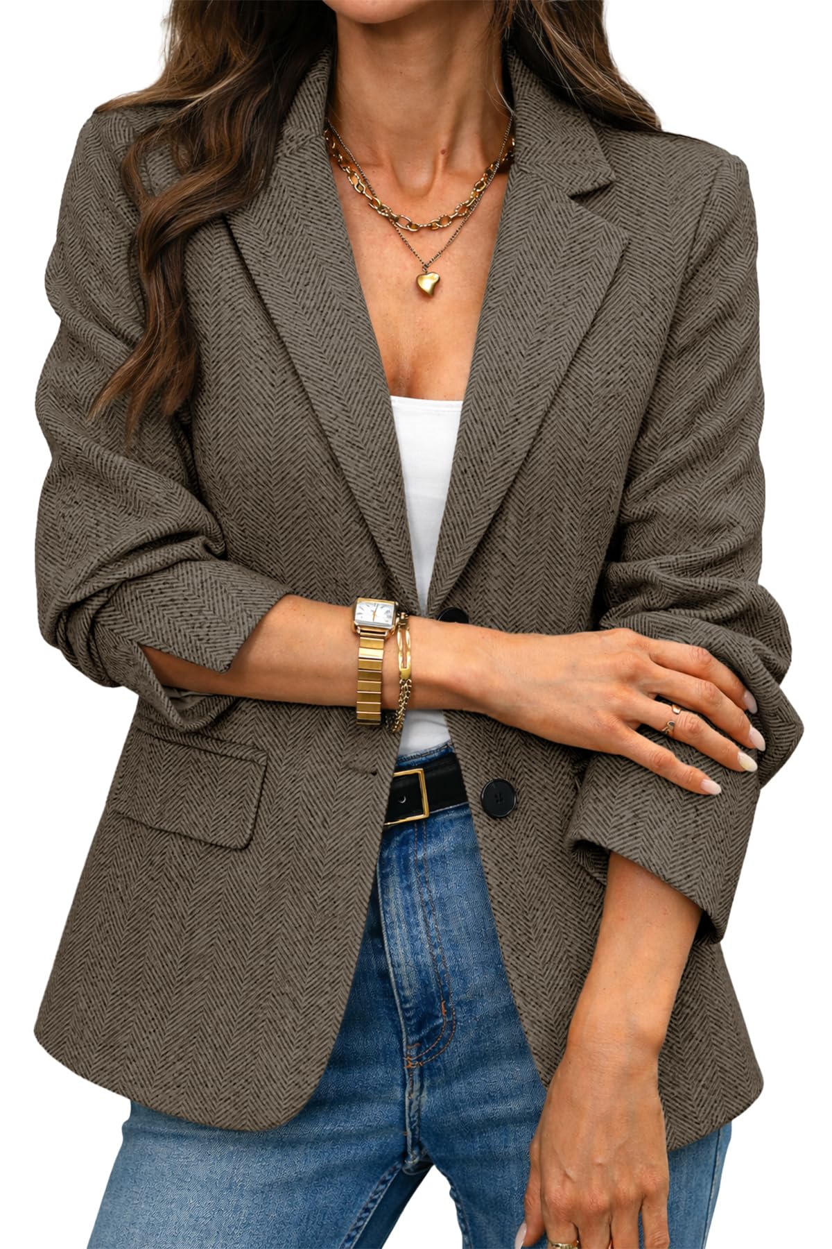 ELLEVEN Women's Herringbone Tweed Blazer