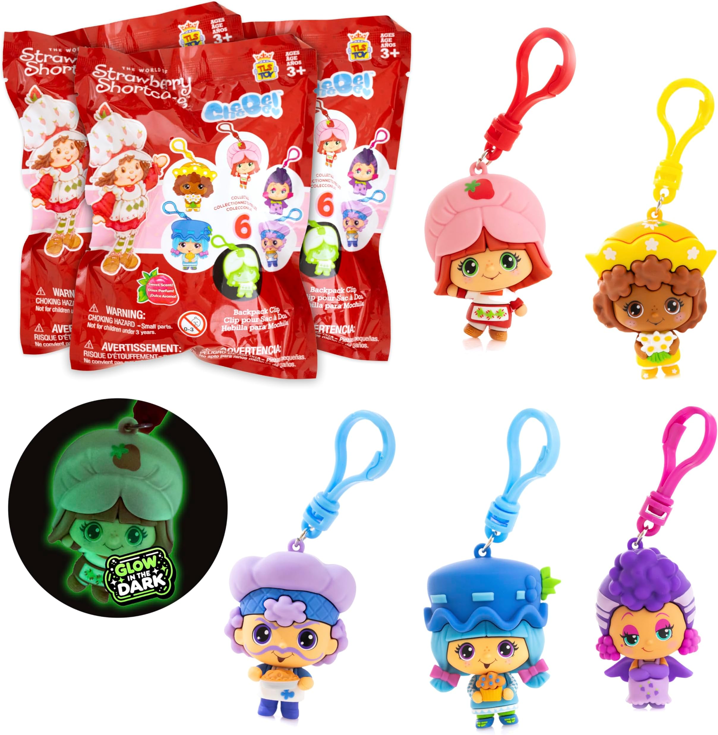 The Loyal Subjects Strawberry Shortcake Mystery Blind Bag 2.5-inch Cheebee Keychain Figure 3-Pack - Receive 3 Mystery Blind Bag Cheebee Keychain/Backpack/Clip-on Figures
