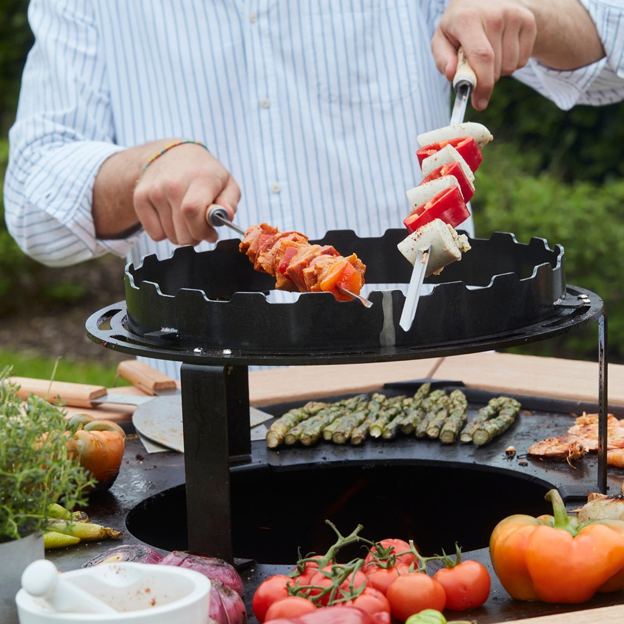 Barbecook Spiedini da barbecue riutilizzabili, set di 3 XL spiedini, accessori per barbecue in acciaio inox e legno, 65cm