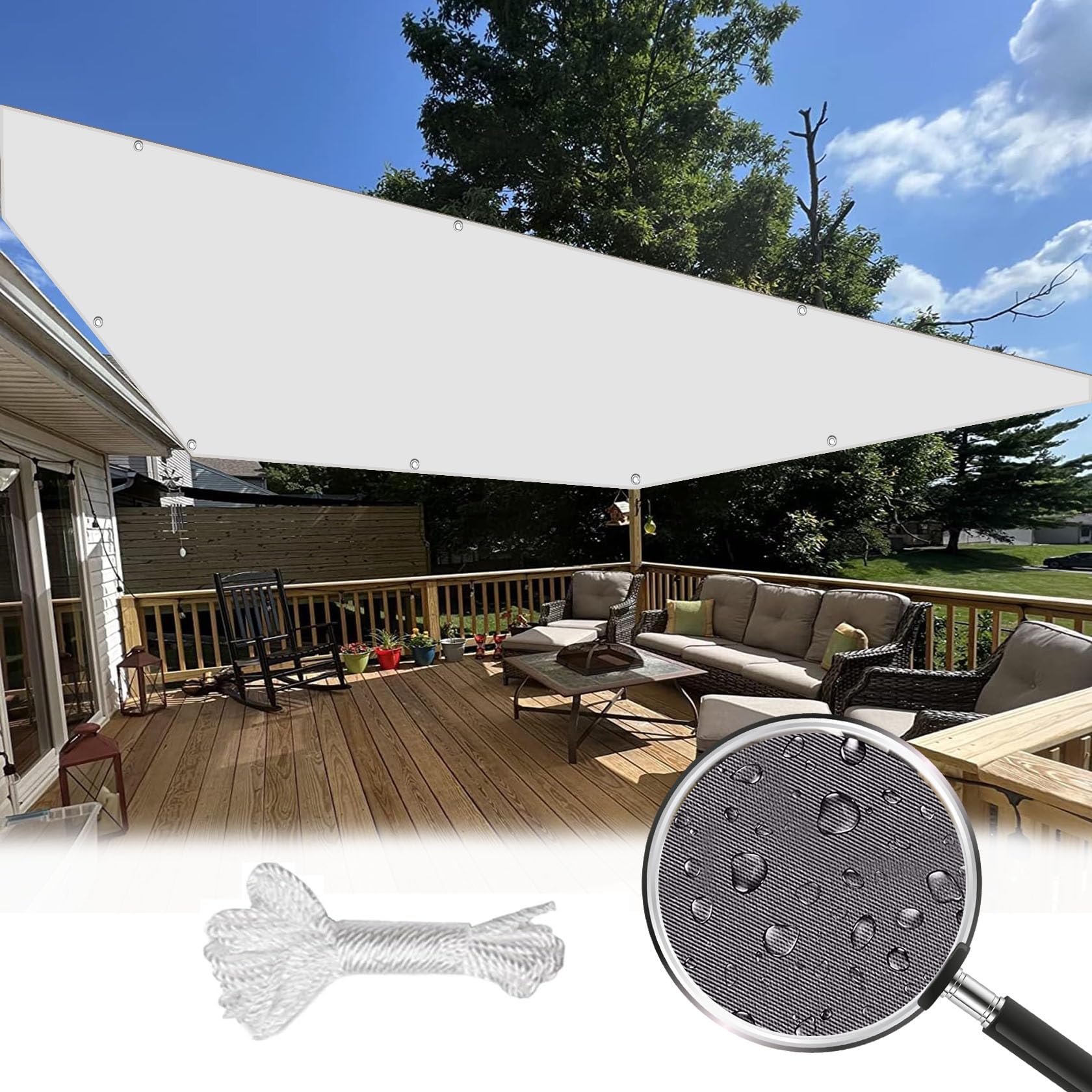 Voile d'ombrage rectangulaire 3.5 x 5 m blanc imperméable bloque 98% UV pour patio
