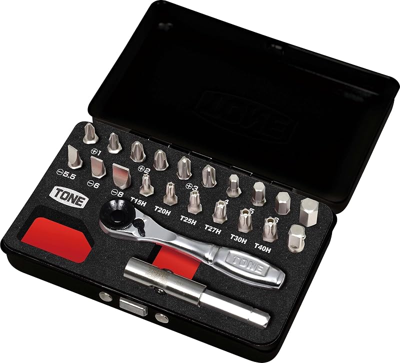 Kit de Catraca para Bits TONE BRS20MBK com Haste Sextavada e Estojo Metálico, 22 Peças