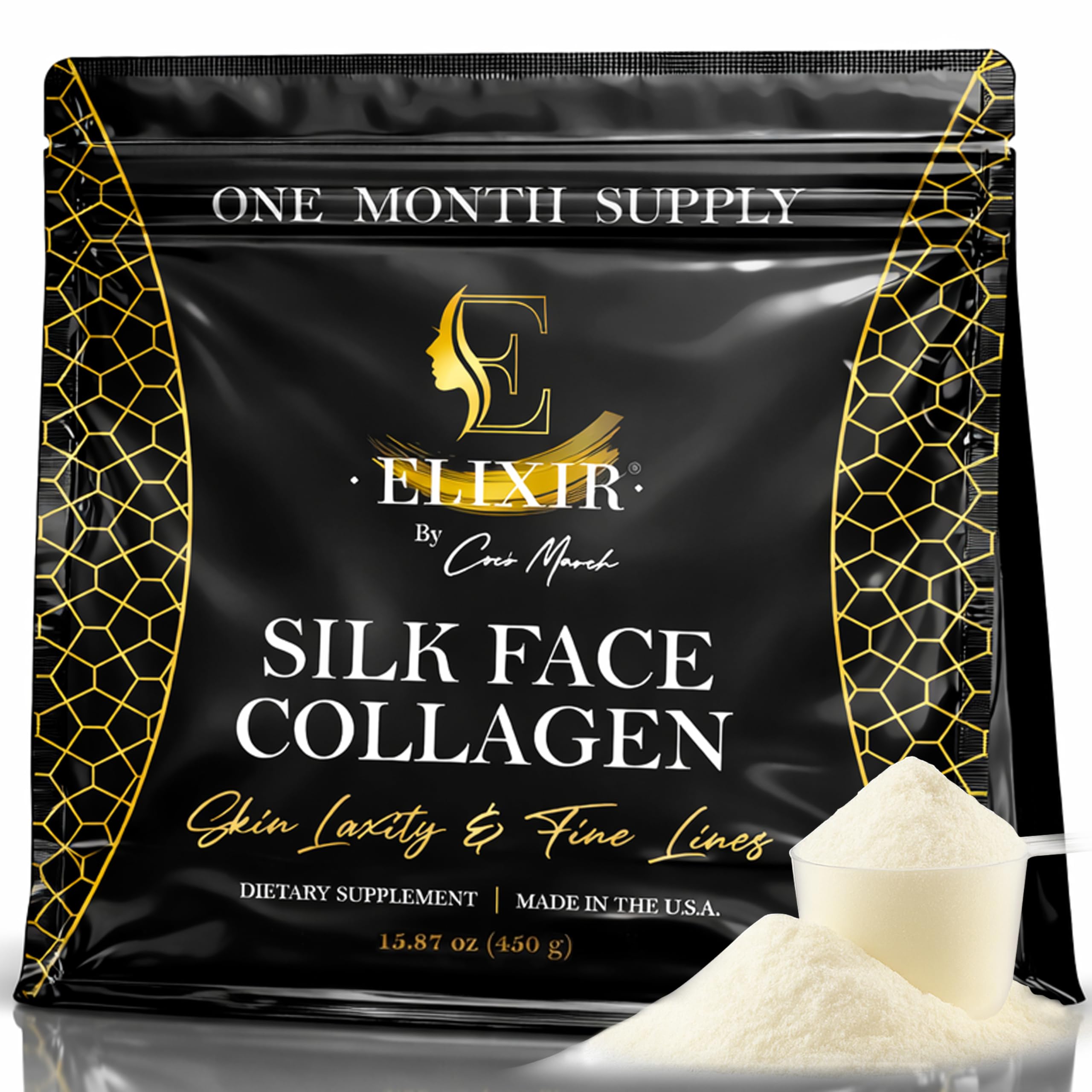 Silk Face Collagen - Collagen Peptides Powder for Women, Face and Neck 14g Protein | Ultra Low Molecular Weight Collagen – for Skin, Hair, Nail, Joint & Gut Health, 15.87 oz (450g) Cocó March