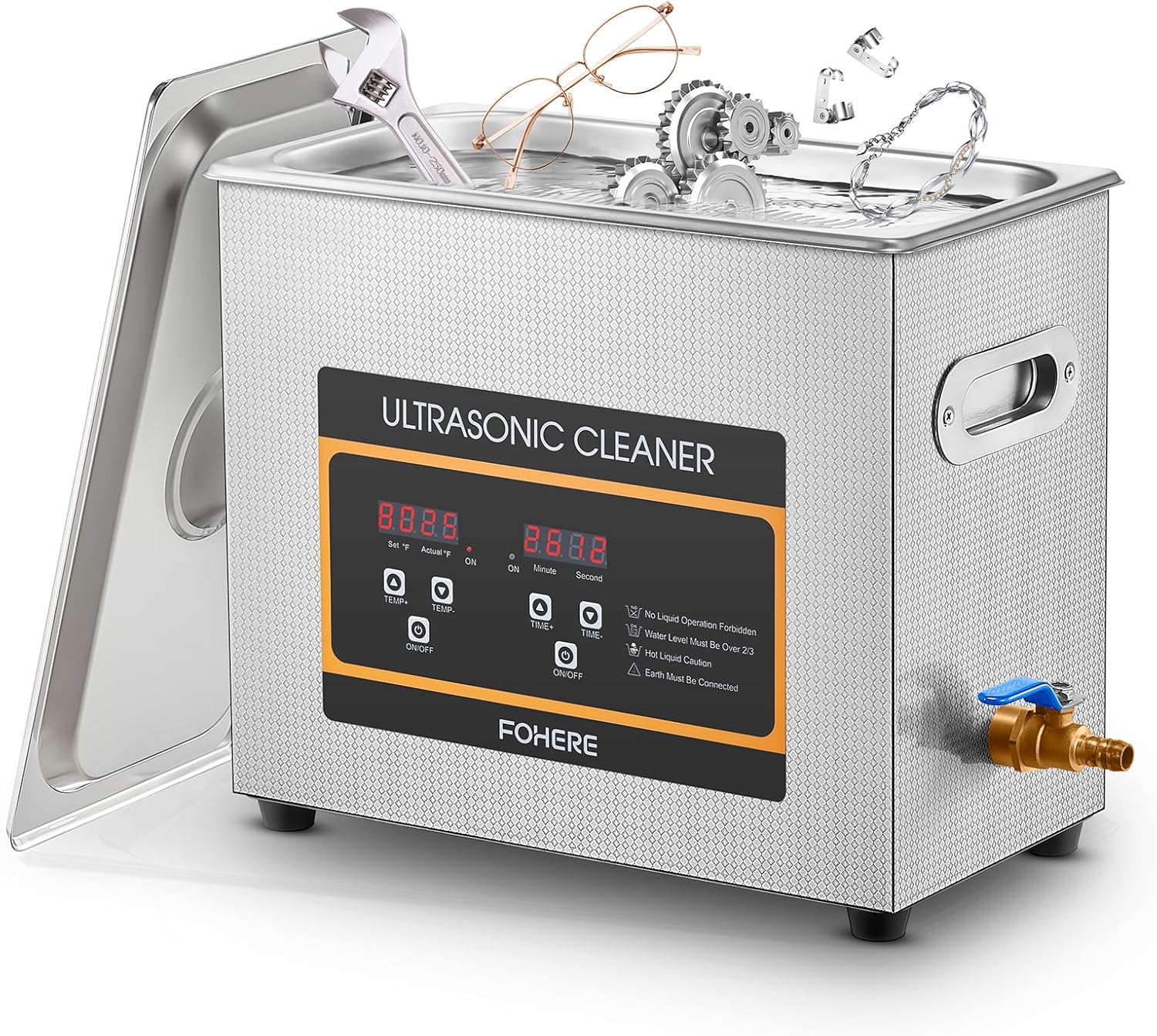 Ultrasonic Cleaner 6.5L with Heater and Timer, 1.7 Gal 180W Stainless Steel Commercial Cleaning Machine for Watch Instruments, Circuit Board, Parts, Glasses, Watch, Bike Chain, Metal Engine Parts, Gun