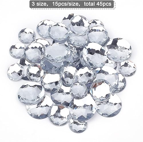 Miniatura 4 de FINGERINSPIRE 45 diamantes de imitación acrílicos redondos con parte trasera plana, 3 tamaños (1.181 in, 0.984 in, 0.787 in) con envase