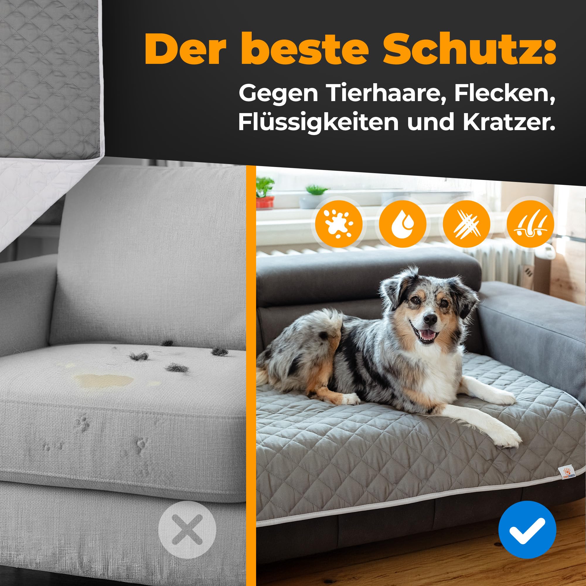 Manta para perros impermeable y lavable – Manta para perros de alta calidad para sofá, coche y suelo, 6 capas, resistente al agua, lavable a máquina hasta 60 °C – 210 x 160 cm