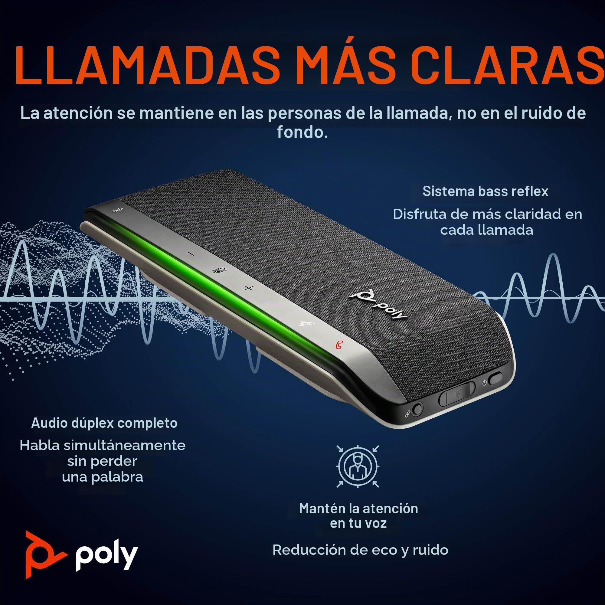 Altavoz manos libres inteligente Poly Sync 40+ - Espacios de trabajo flexibles - Se conecta a PC mediante un adaptador BT600 y a teléfonos inteligentes a través de Bluetooth - Funciona: Teams y Zoom