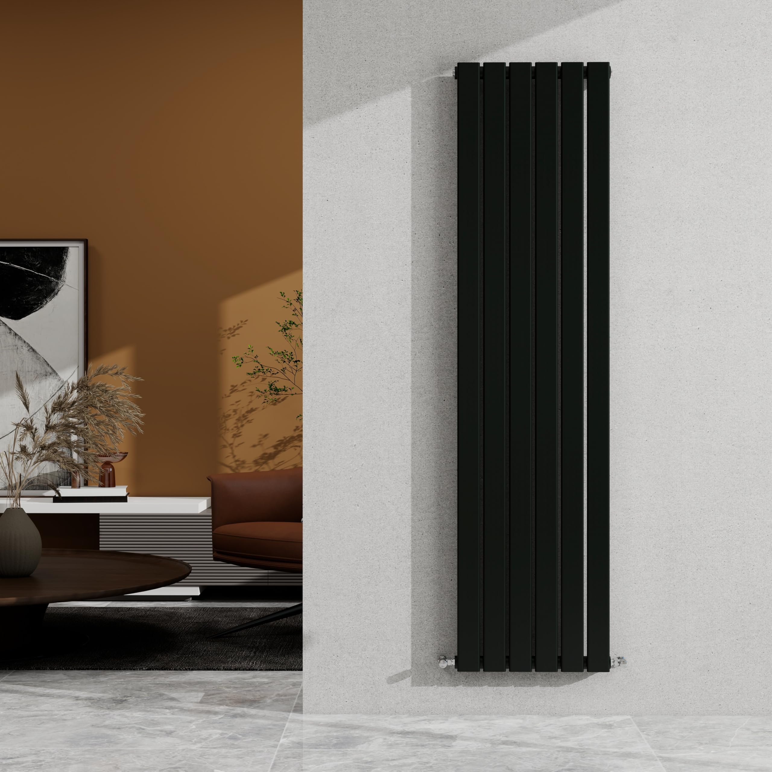 Sky Bathroom Black 1600×408Mm Vertical Designer Radiator Single Panel Modern Central Heating Flat Panel Rad 2722 Btu