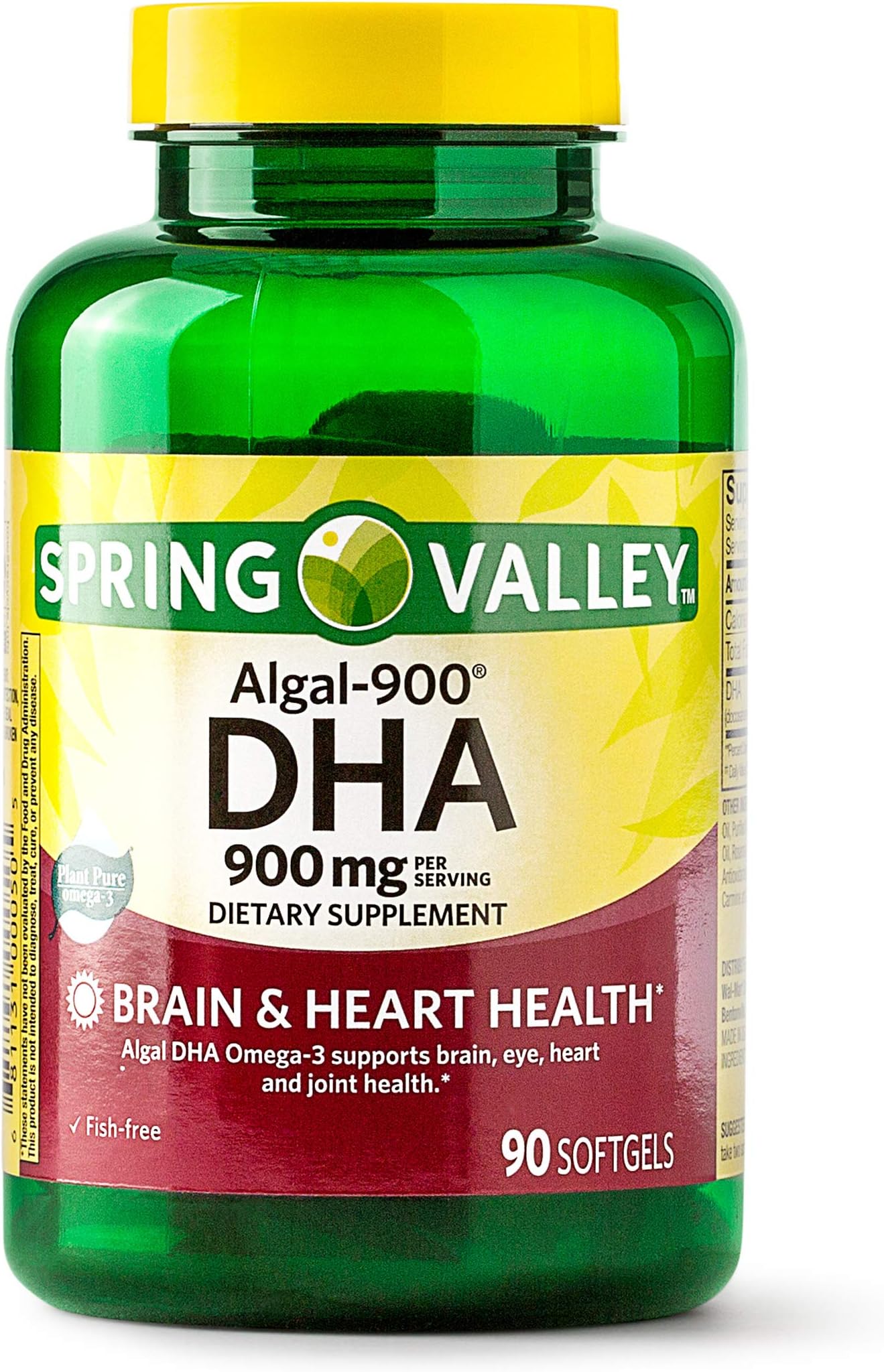 Spring Valley Algal-900 DHA, 900 mg, Brain & Heart Health, 90 Softgels (Pack of 2)