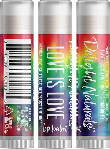 Miniatura 2 de Delight Naturals Love is Love Tie Dye Pride Bálsamo labial – Juego de tres – Sabor a caramelo de frutas