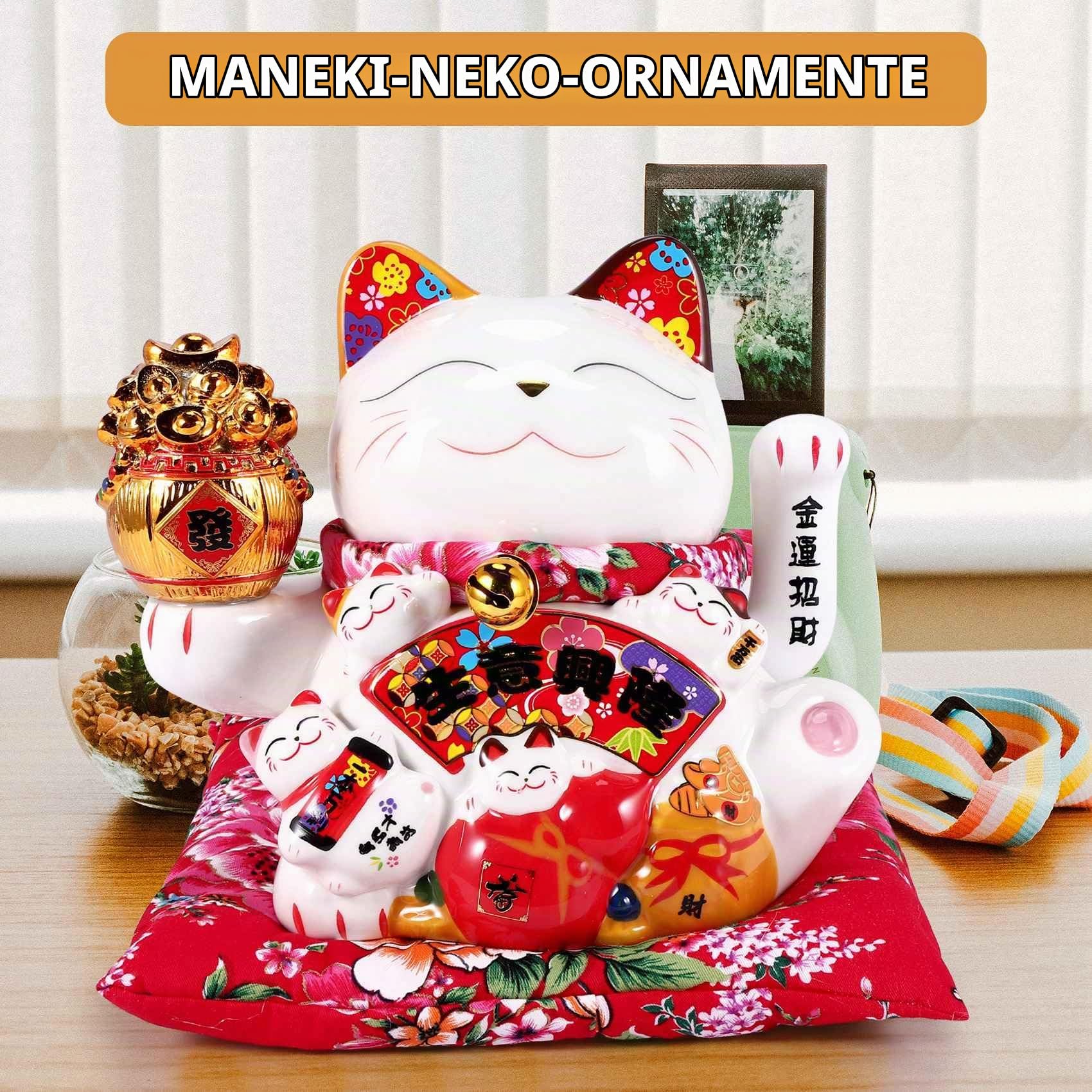 7 Keramik Winkende Katze Maneki Ornament Feng Shui Dekoration Schaukel Katze,B